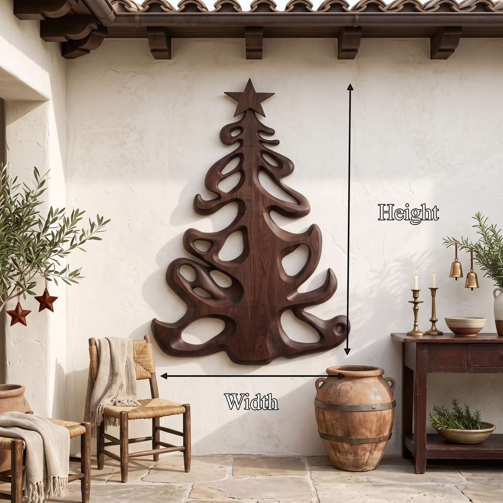 Decorazione natalizia in legno biologico con sagoma ad albero fluida per l'ingresso SINLSAWA152