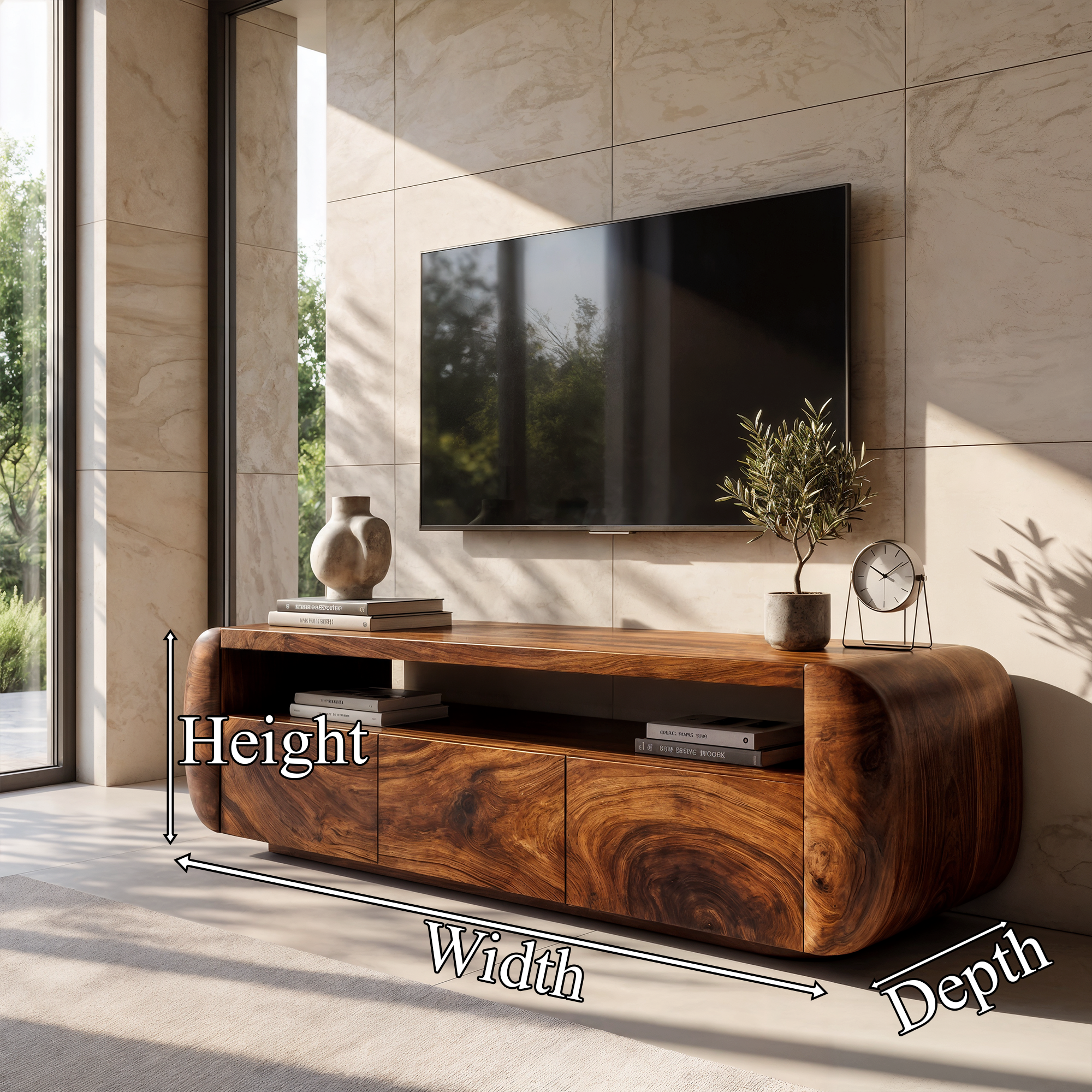 Contemporary TV Cabinet With Sculptural Wood Form For Living Room And Family Room SINLKITVC095