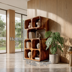 Statement Leaning Bookshelf Handcrafted Organic Wood Design For Modern Home SINLKIBS065