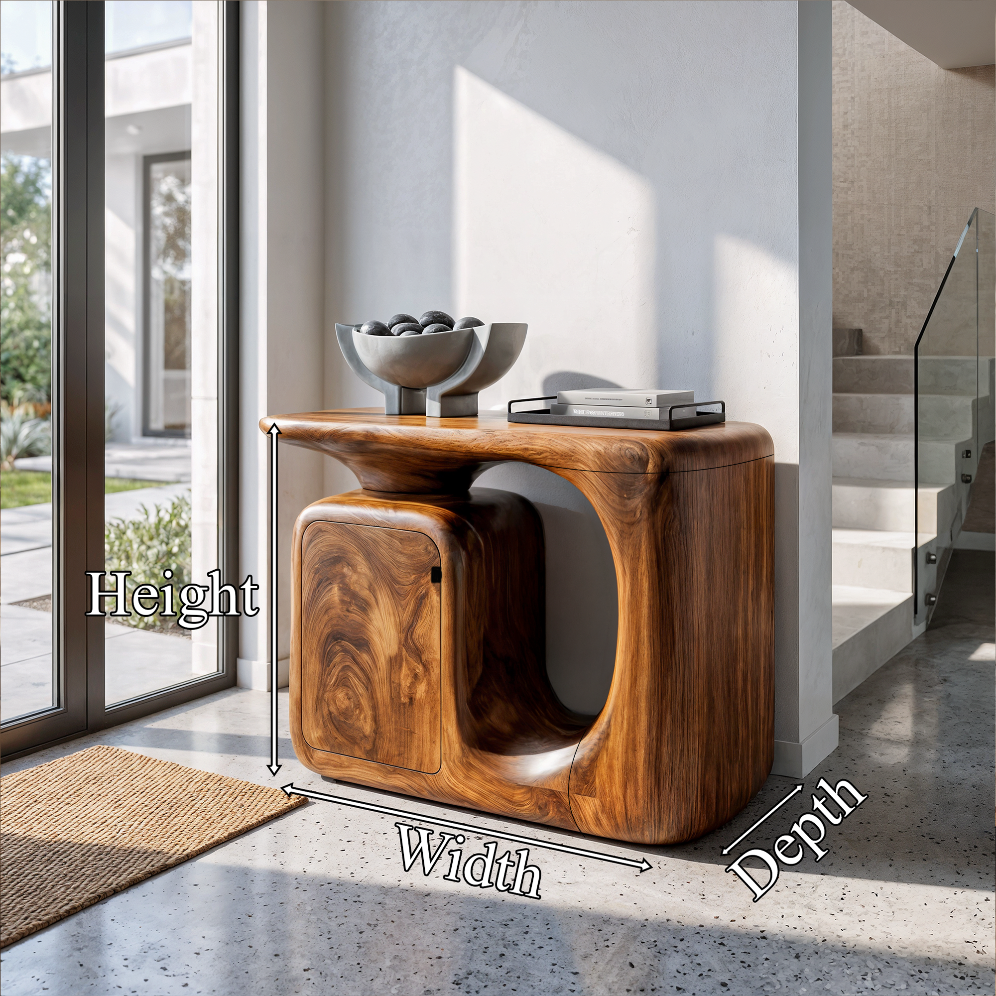 Consolle Moderna Scultorea con Mobile Contenitore Curvo per Ingresso SINLKICS703