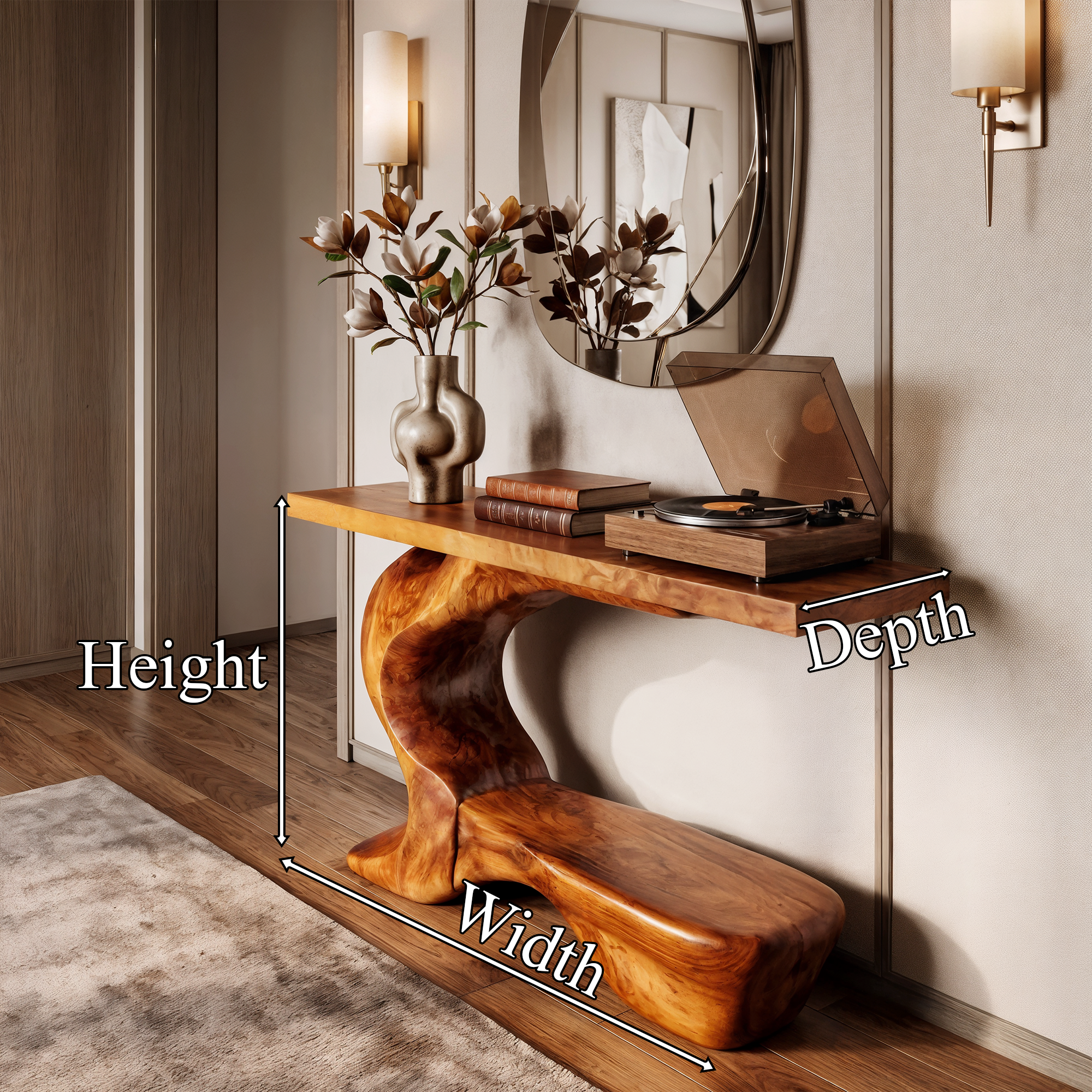 Consolle scultorea rustica con base curva per ingresso SINLKICS705