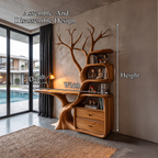 Natural Wall Mounted Tree Bookcase With Built In Drawers For Reading Nook SINLHATB775