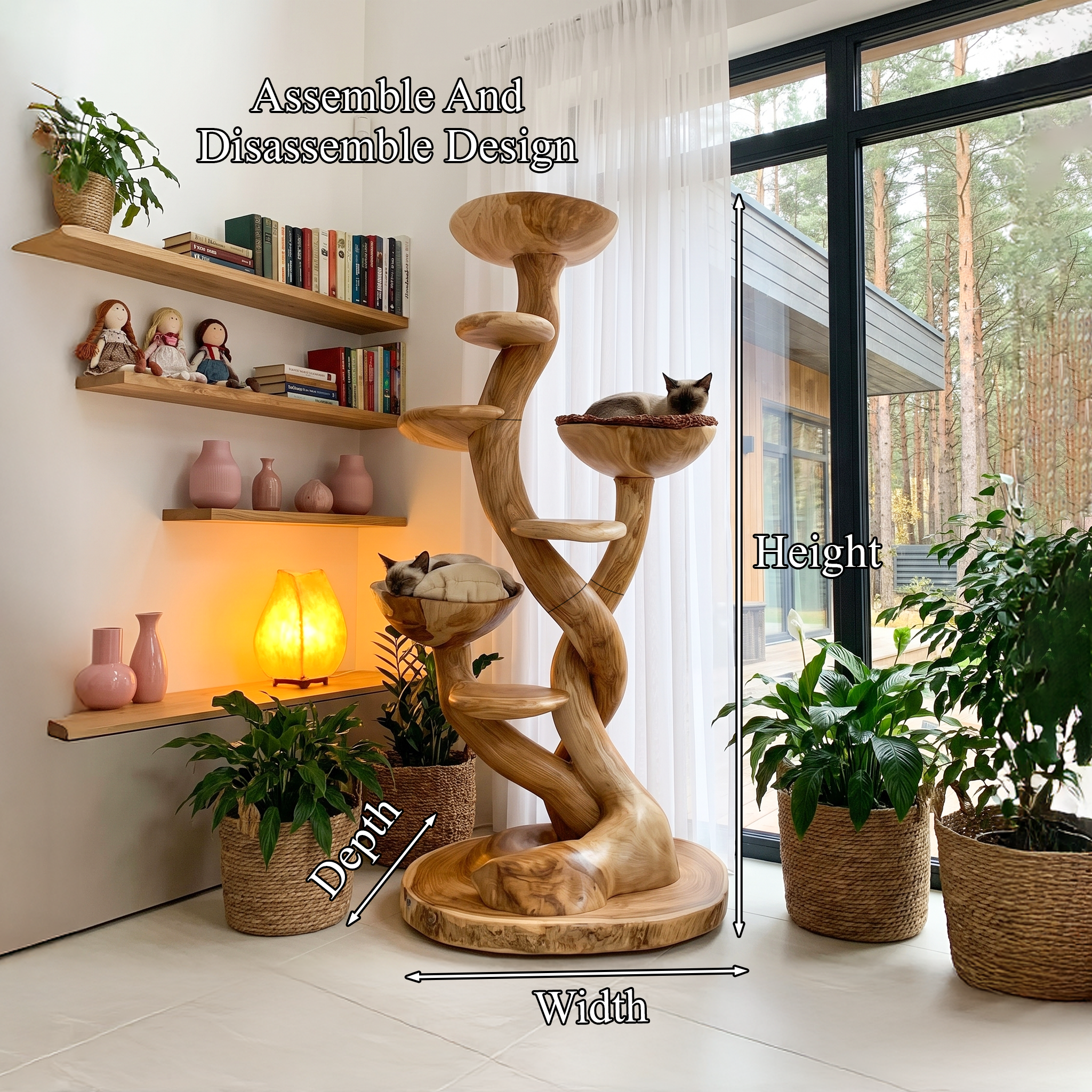 Albero Tira Graffi Scultoreo Organico Con Piattaforme Multi Livello Per Gatti Da Interno SINLHATT018