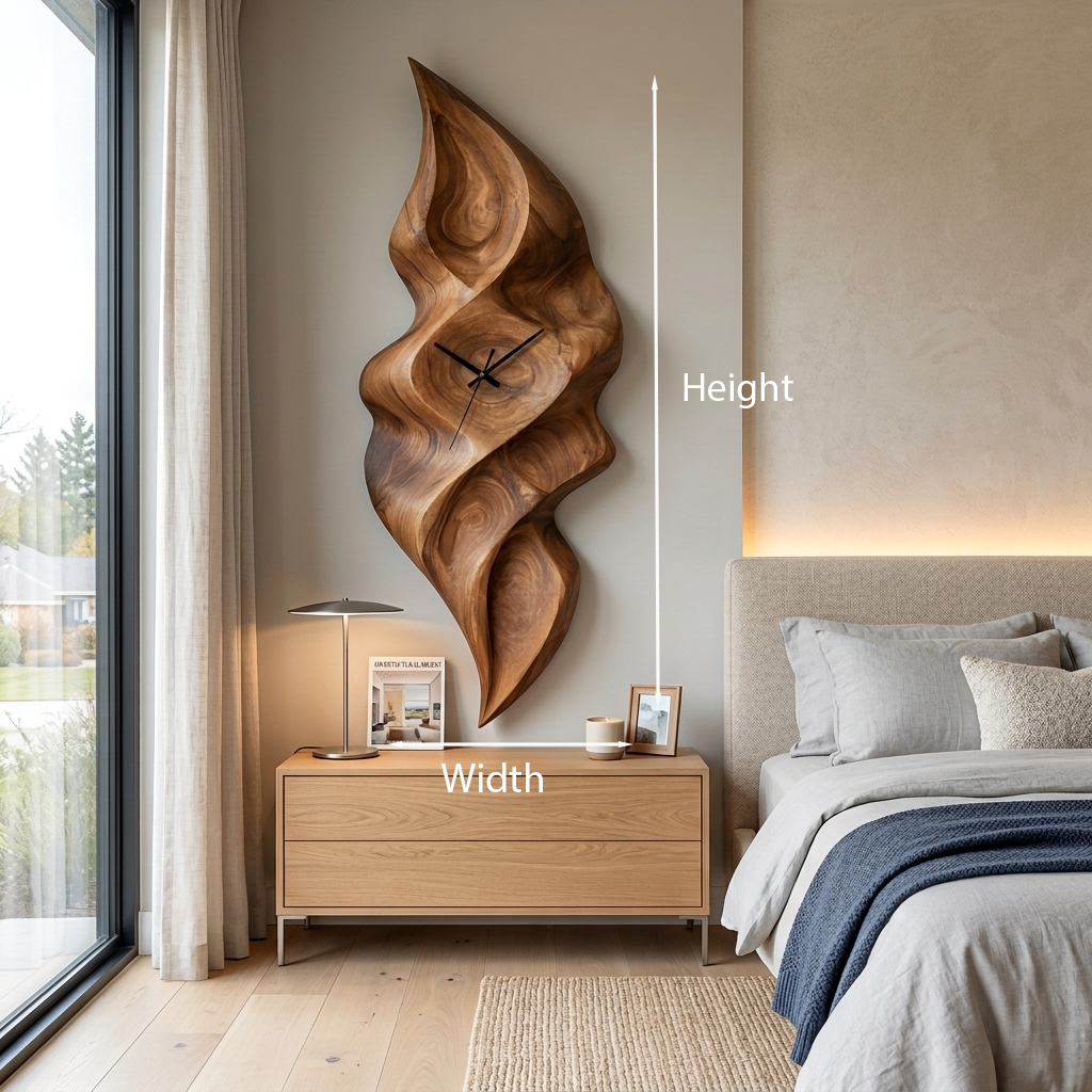Orologio da parete contemporaneo in legno con scultura a onda per camera da letto minimalista RTTHTTWAC013
