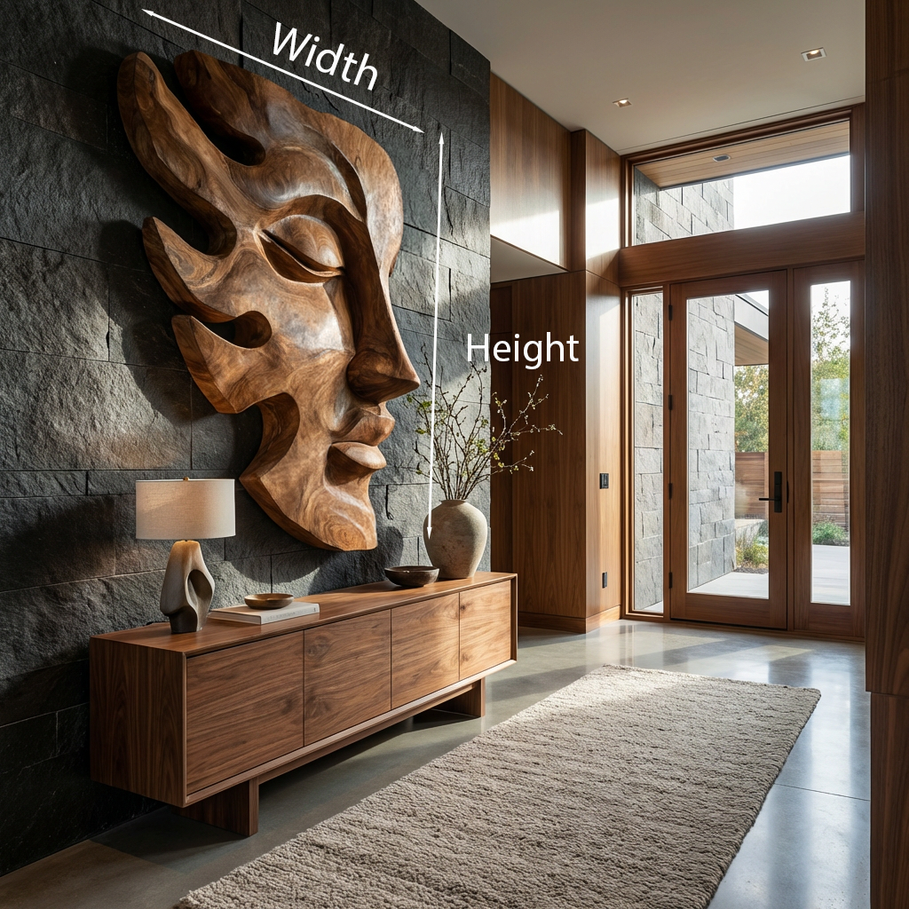 Arte da Parete in Legno Intagliato a Mano a Forma di Volto con Forme Scultoree per Interni RTTHTTWA150
