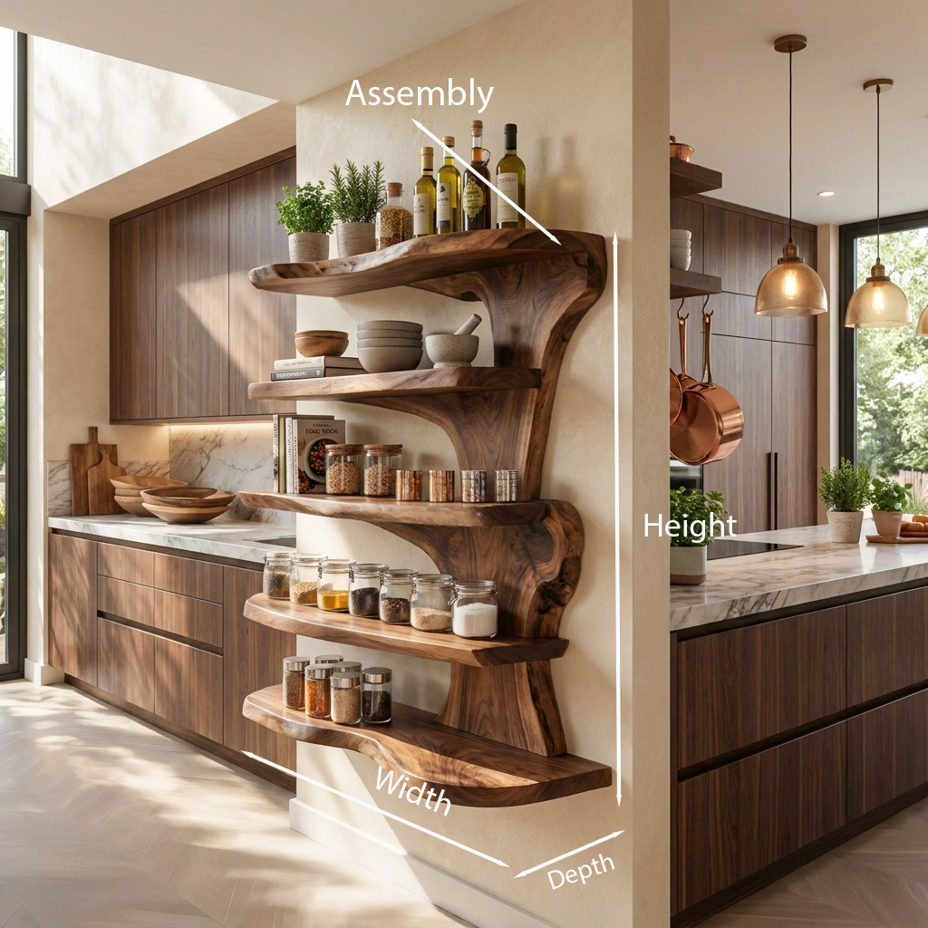 Mensola galleggiante rustica con bordo vivo per cucina SITHTTWMS004