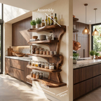 Mensola galleggiante rustica con bordo vivo per cucina SITHTTWMS004