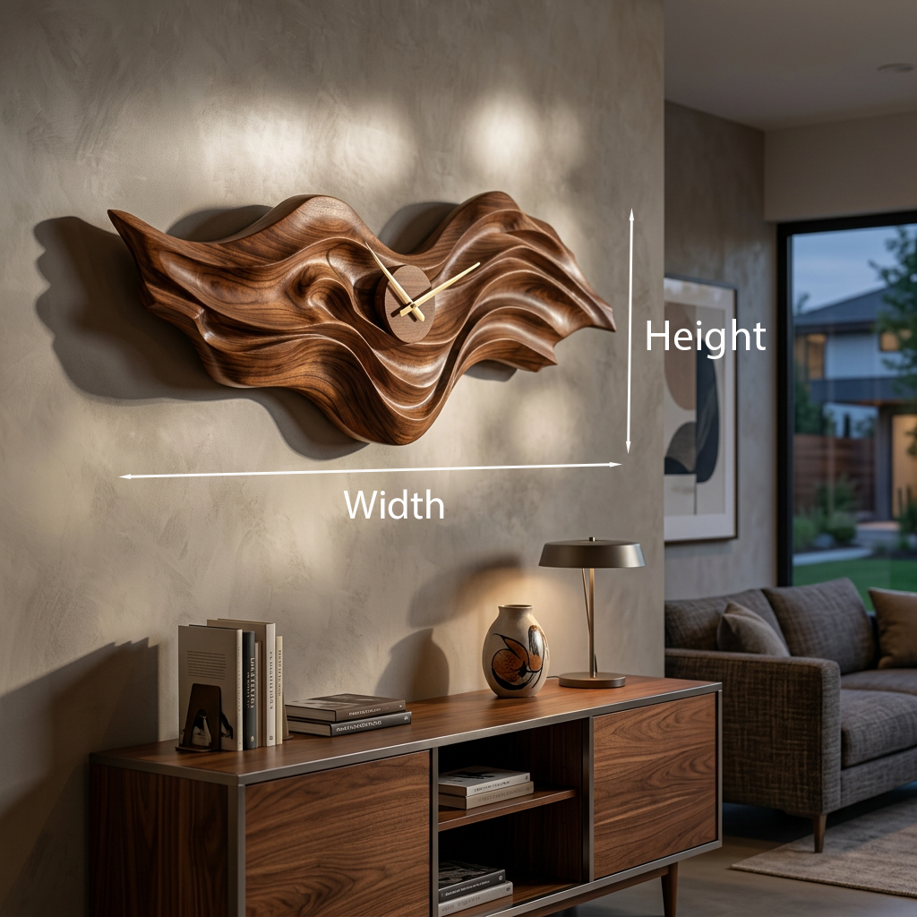Orologio da Parete in Legno Organico con Scultura ad Onda per Interni Living RTTHTTWAC018