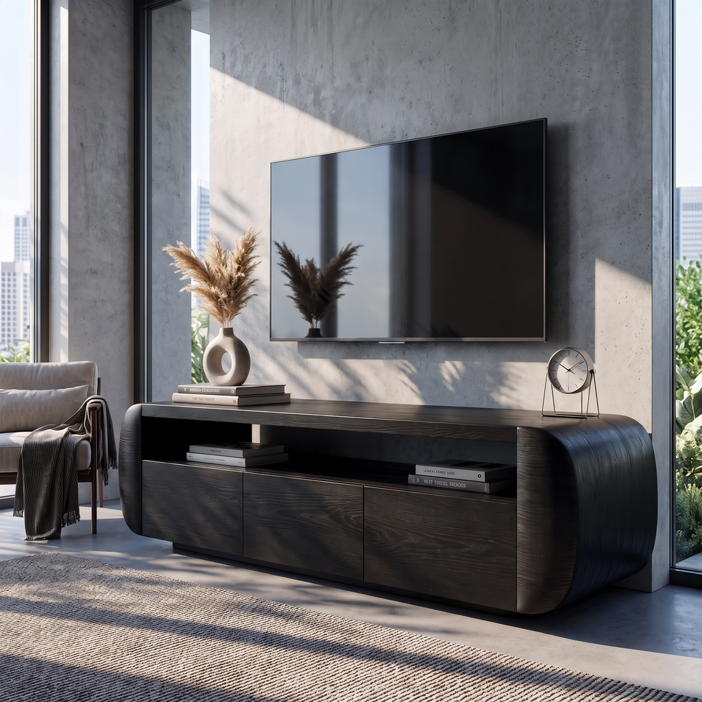 Contemporary TV Cabinet With Sculptural Wood Form For Living Room And Family Room SINLKITVC095