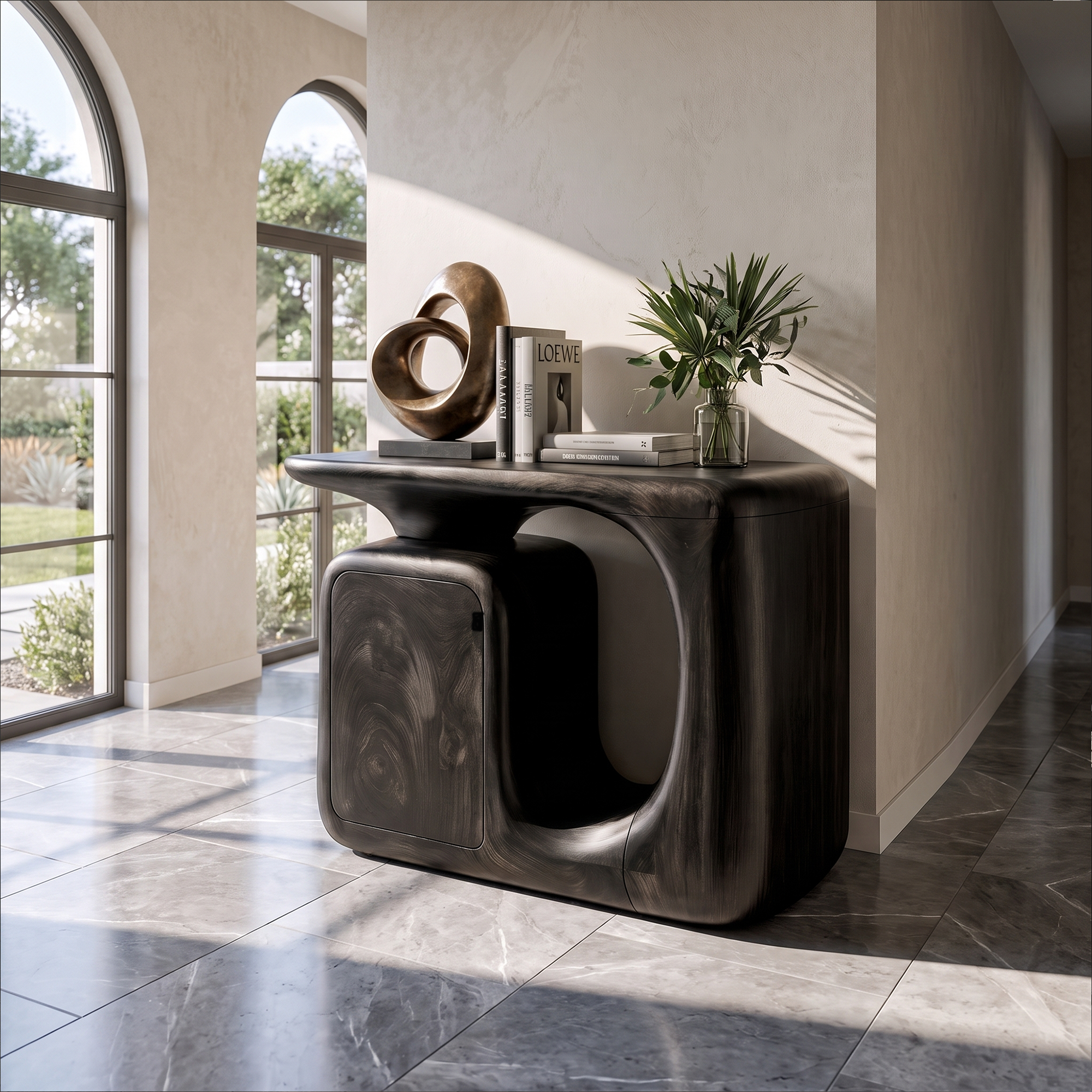 Consolle Moderna Scultorea con Mobile Contenitore Curvo per Ingresso SINLKICS703