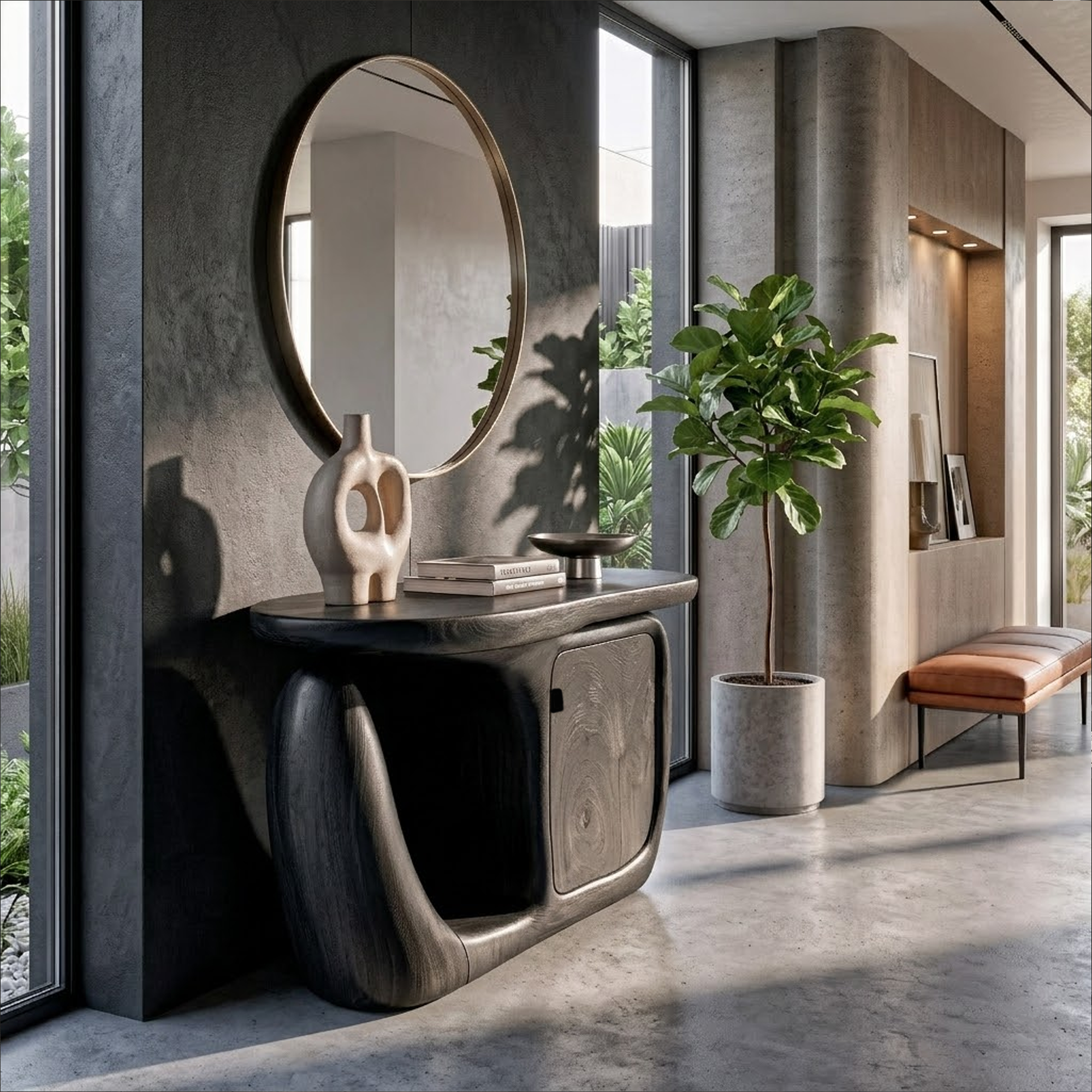 Consolle Moderna con Base Scultorea e Contenitore per Ingresso SINLKICS704