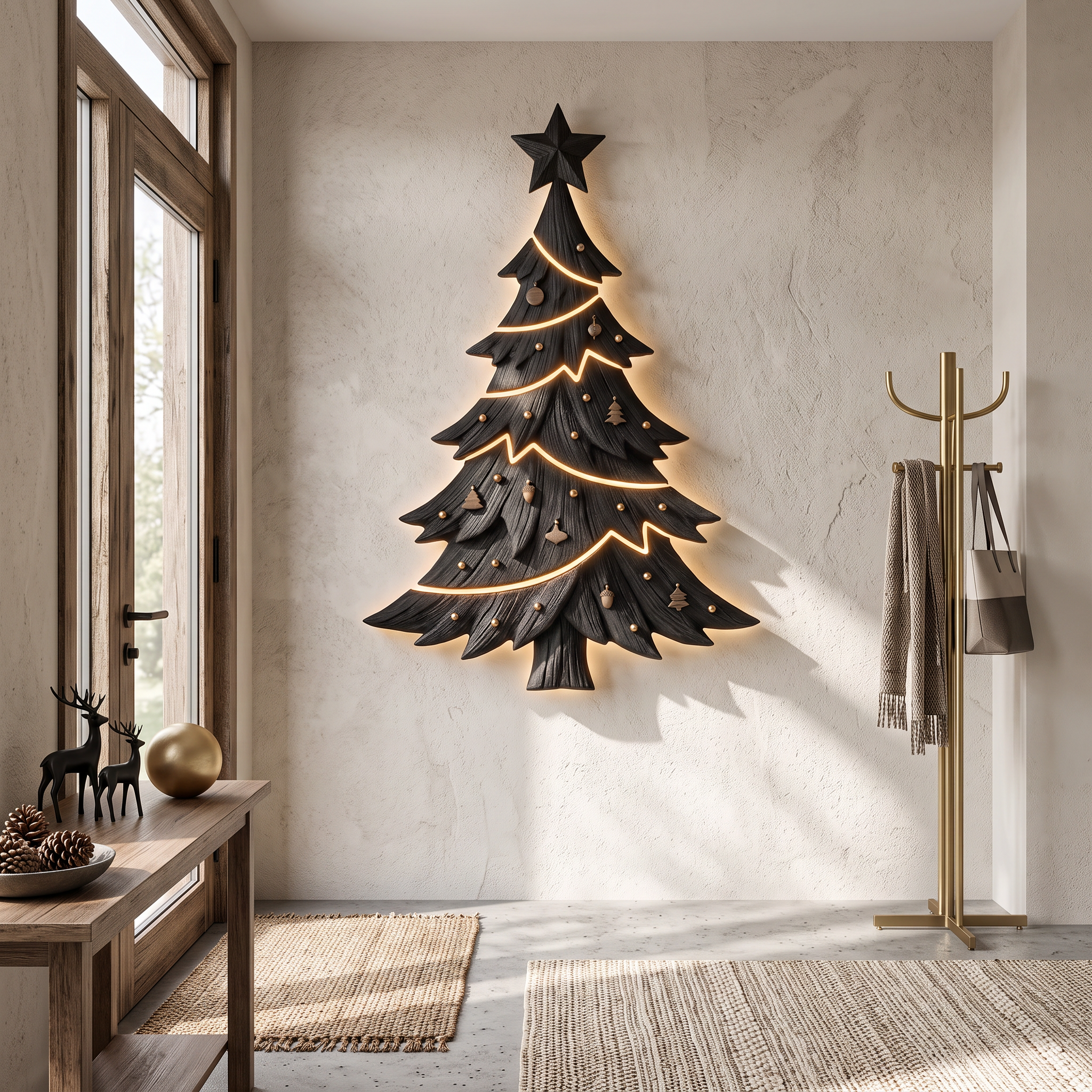 Contemporary Xmas Wall Sculpture With Evergreen Silhouette For Living Room SINLSAWA145