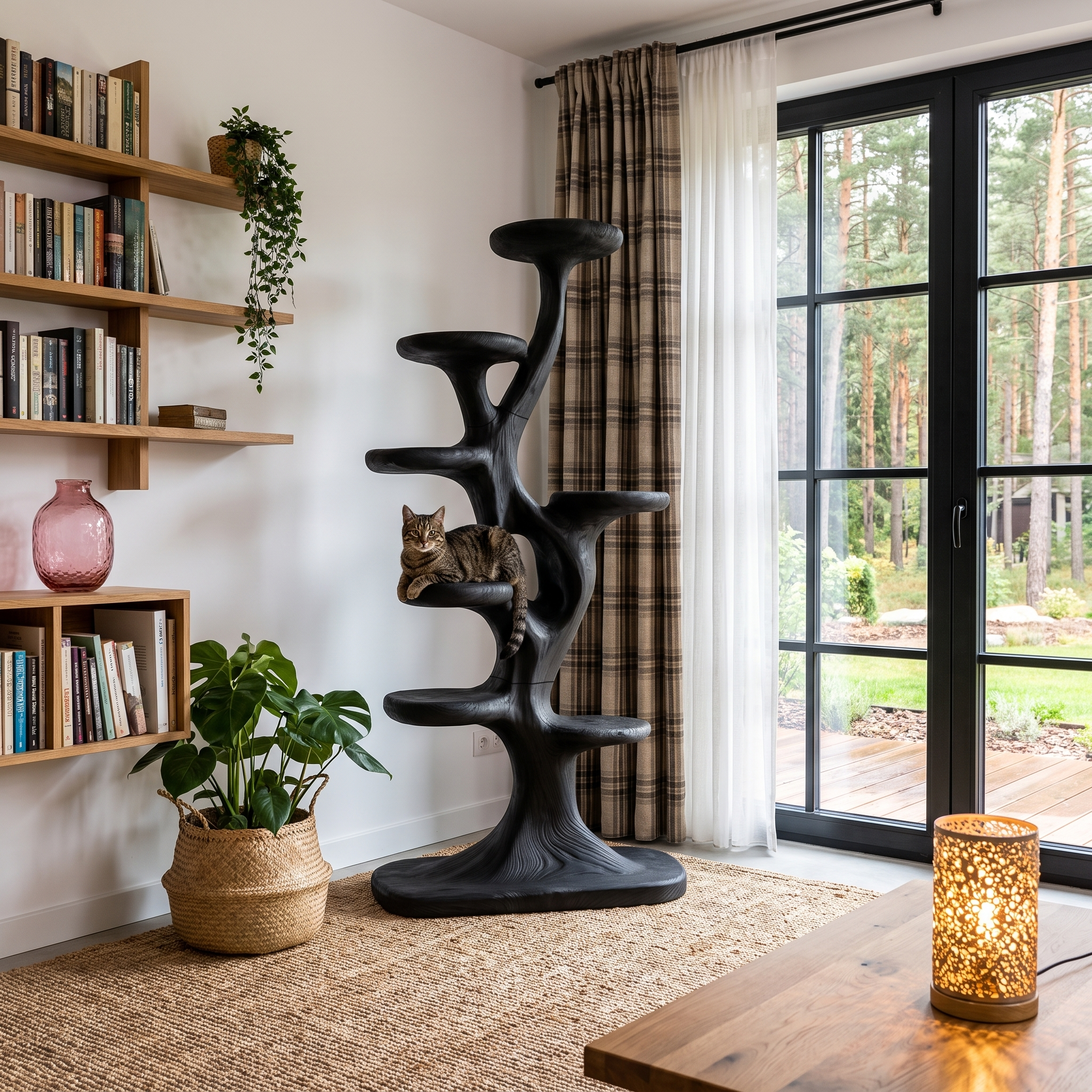 Tiragraffi Moderno a Forma di Albero con Piattaforme a Più Livelli per Gatti da Interno SINLHATT017