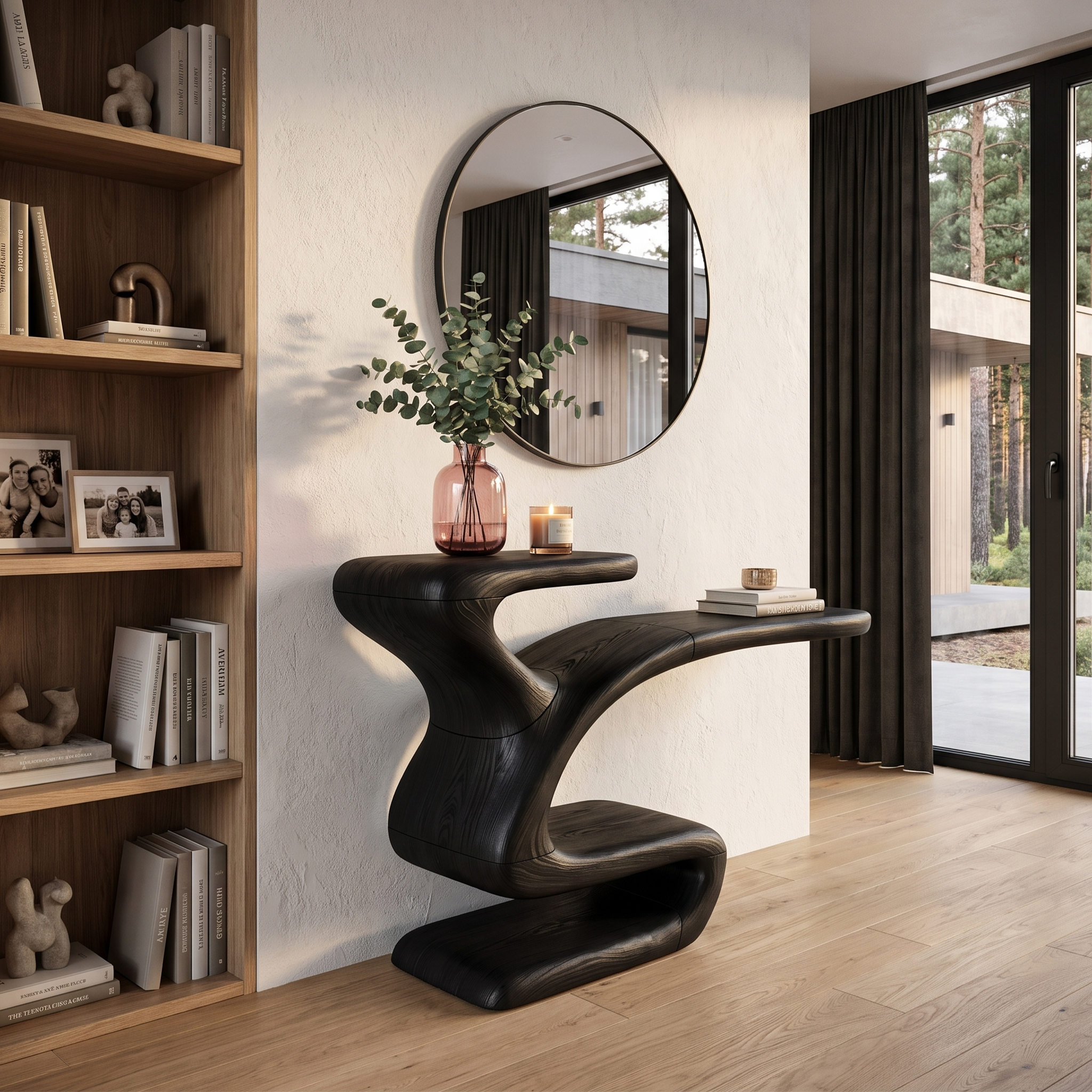 Sculptural Console Table Asymmetrical Hollow Base Design For Entryway SINLHACS694