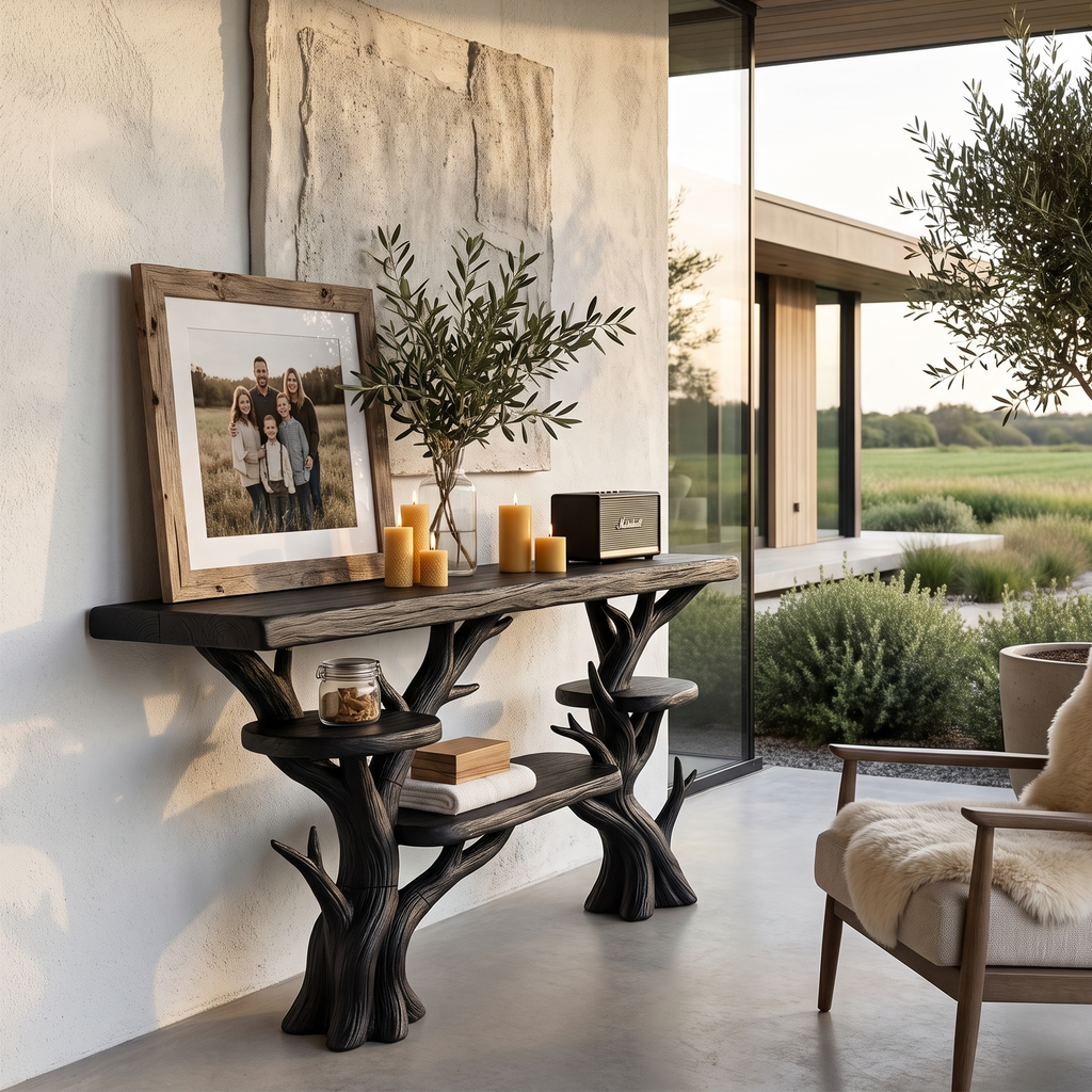Rustic Sculptural Console Table For Entryway And Living Room SINLHACS696