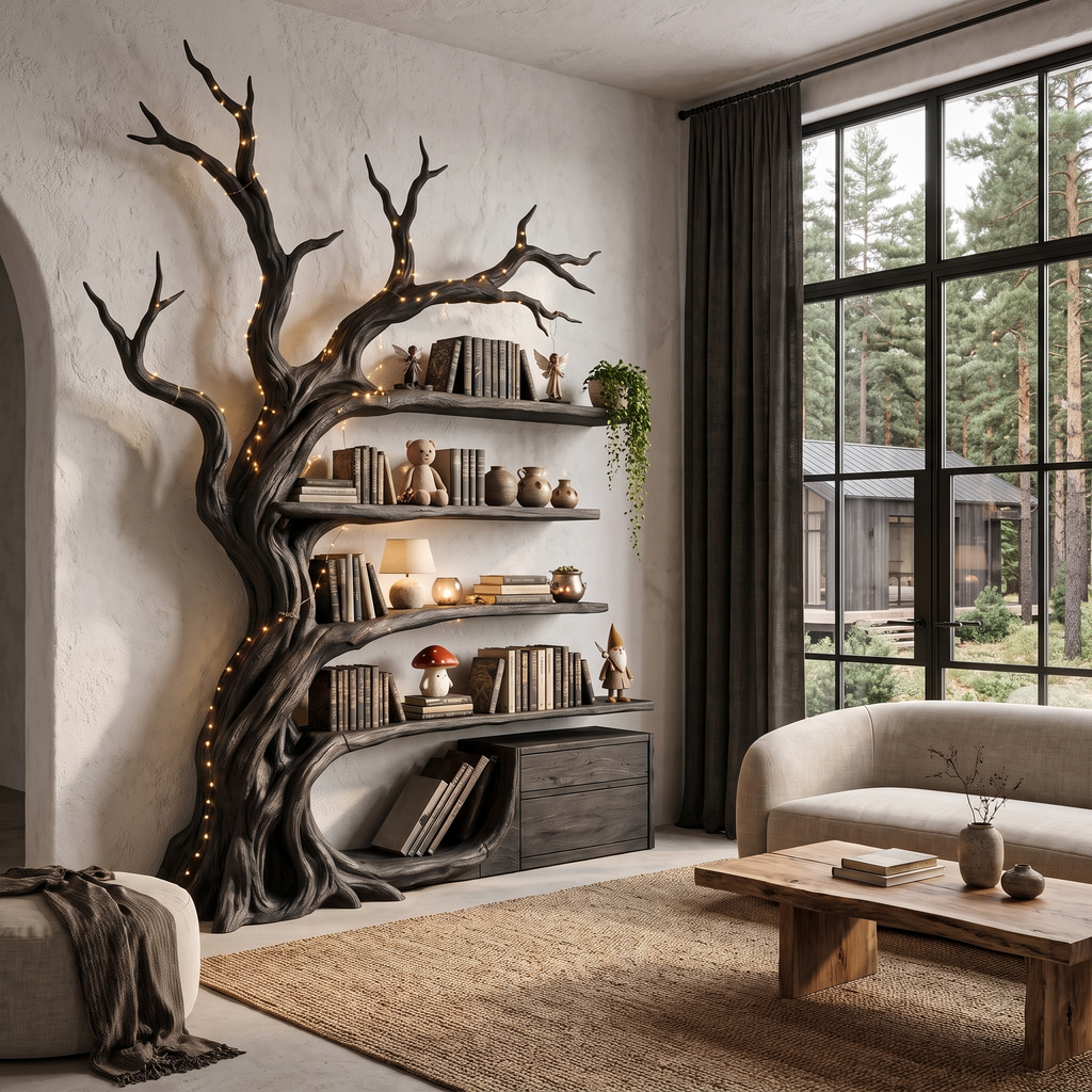 Modern Tree Bookshelf Handcrafted Branch Shelves For Home Library SINLHATB768