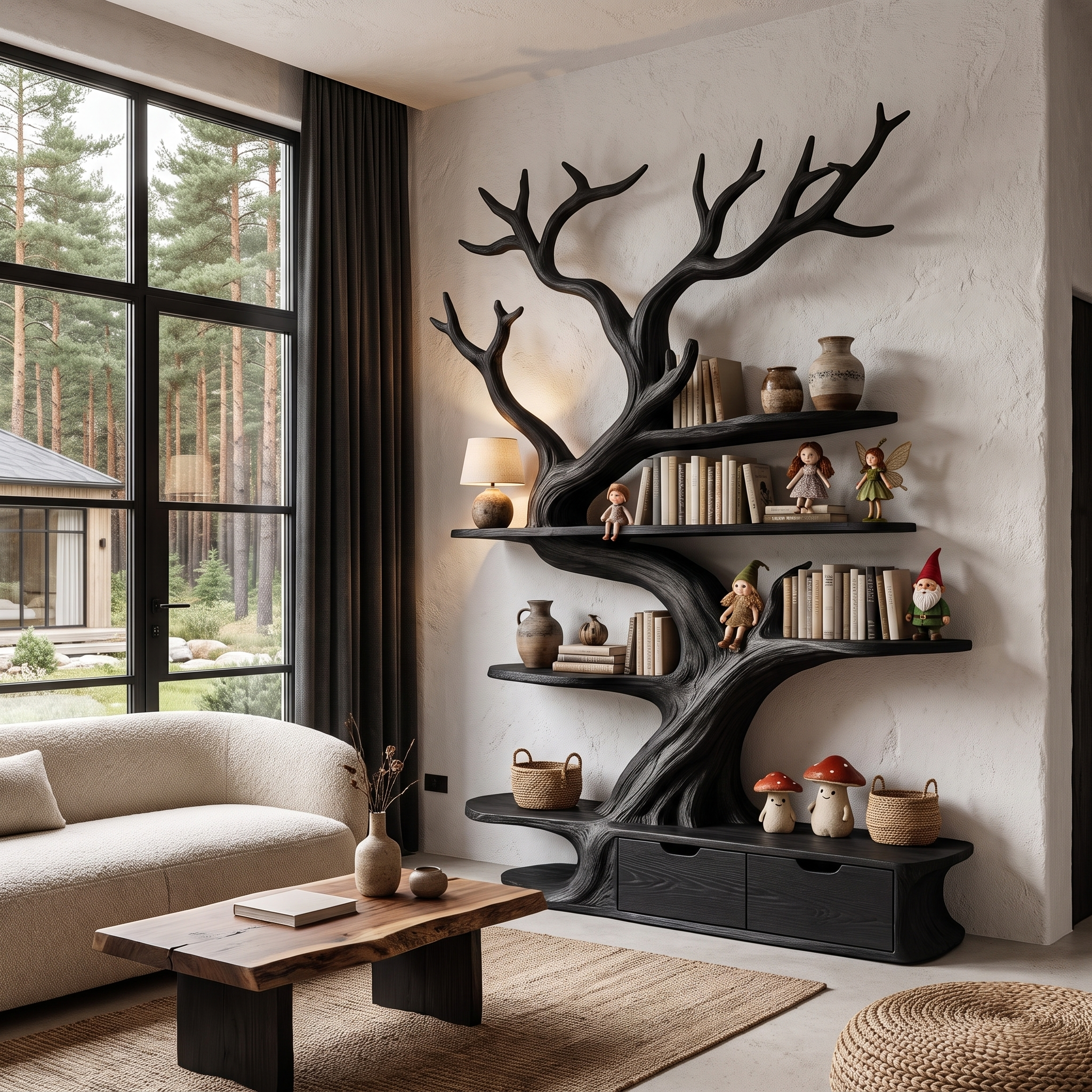 Sculptural Tree Bookshelf Handcrafted Tree Branch Design For Home Office SINLHATB769