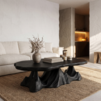 Rustic Coffee Table With Sculptural Wave Base For Living Room SINLHACF413