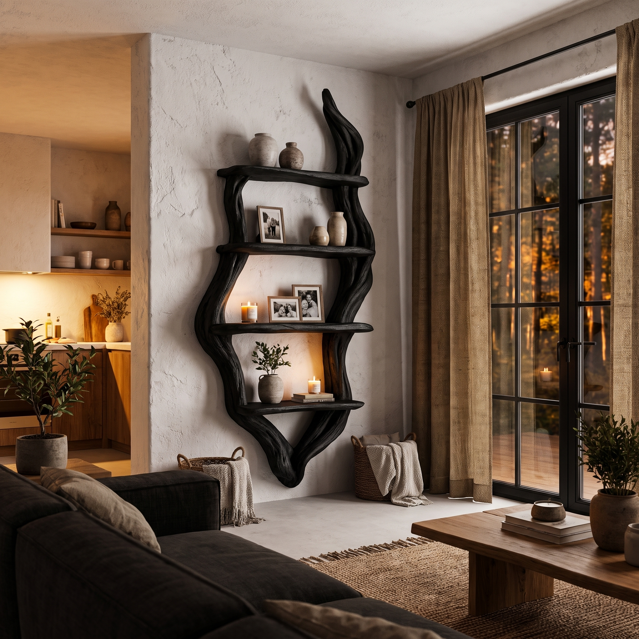 Rustic Wall Bookshelf Handcrafted Tree Branch Design For Living Room SINLHABS066