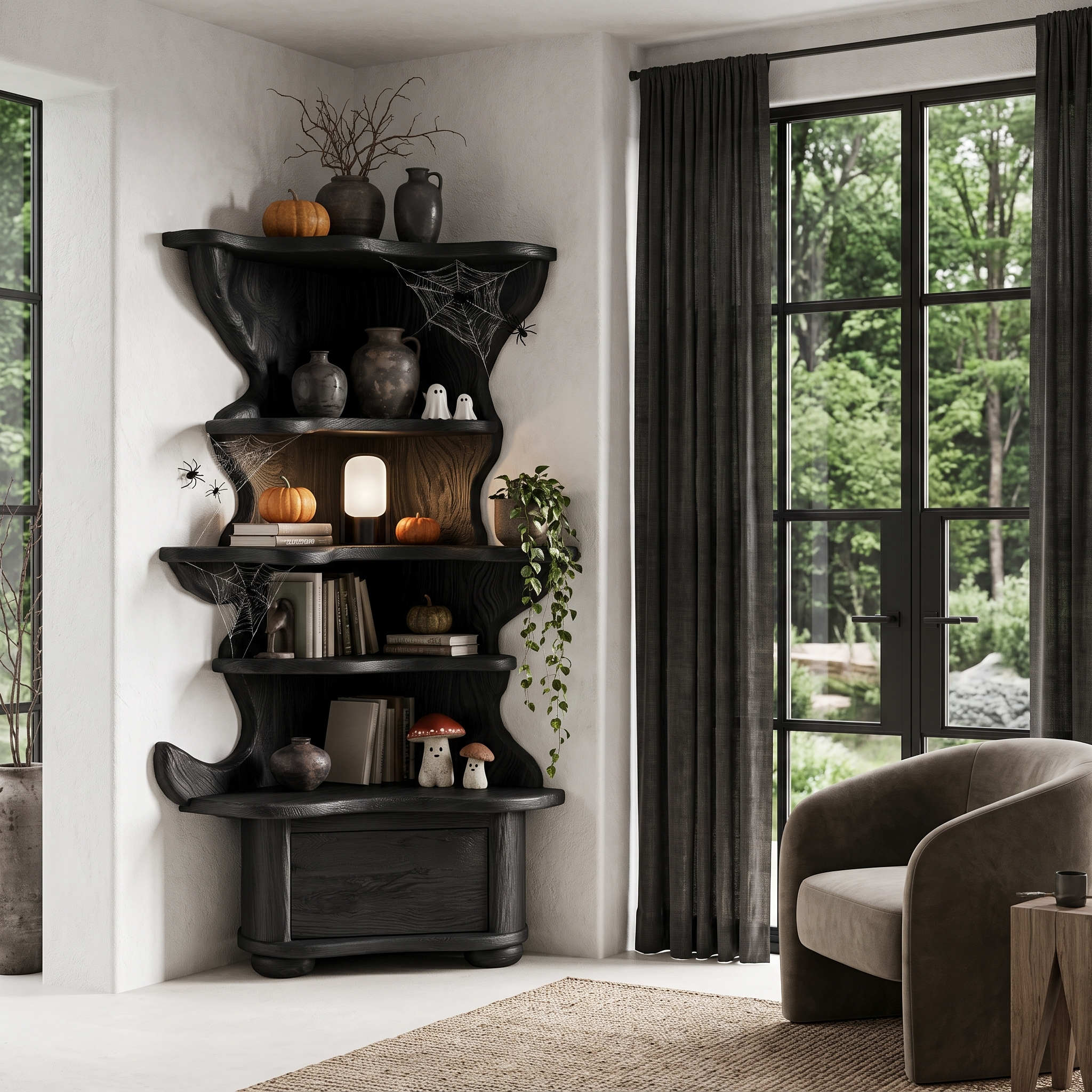 Modern Corner Bookshelf With Drawer Storage For Living Room SINLHABS074