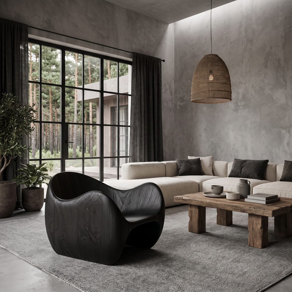 Modern Wooden Accent Chair With Sculptural Curved Frame For Living Room SINLHACHR038