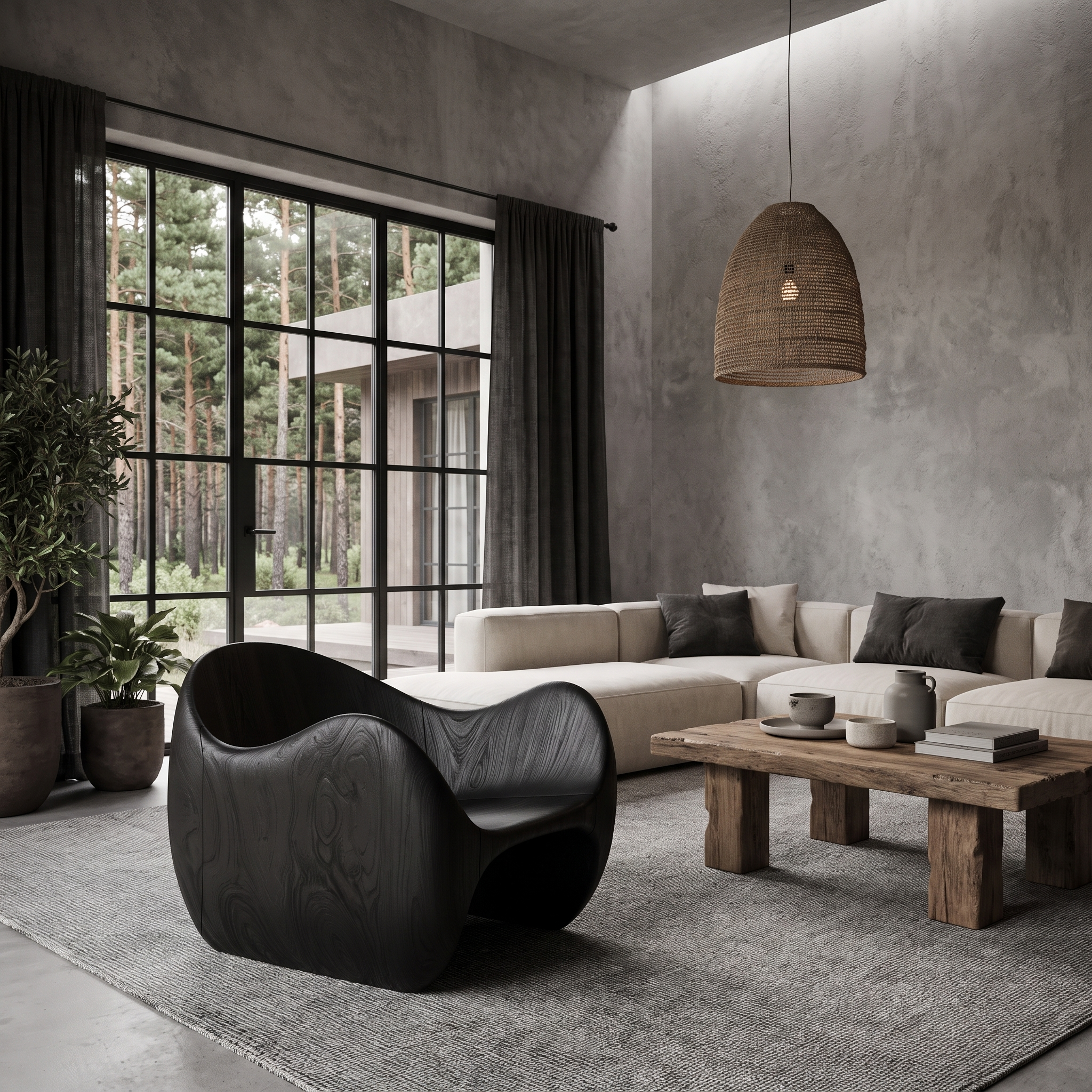 Modern Wooden Accent Chair With Sculptural Curved Frame For Living Room SINLHACHR038