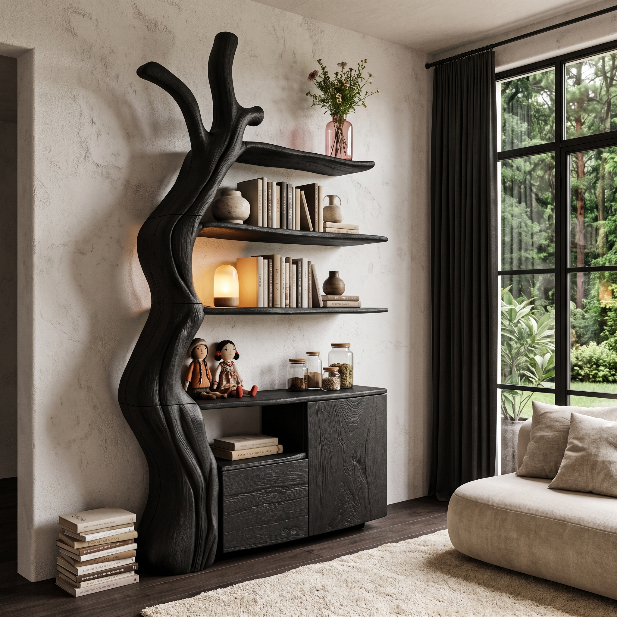 Vetrina organica con silhouette ad albero fluente per camera da letto SINLHASD542