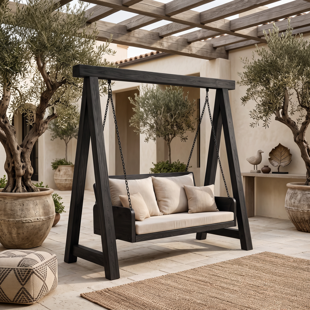 Dondolo da Giardino in Legno Naturale con Schienale RTTHTTSG002