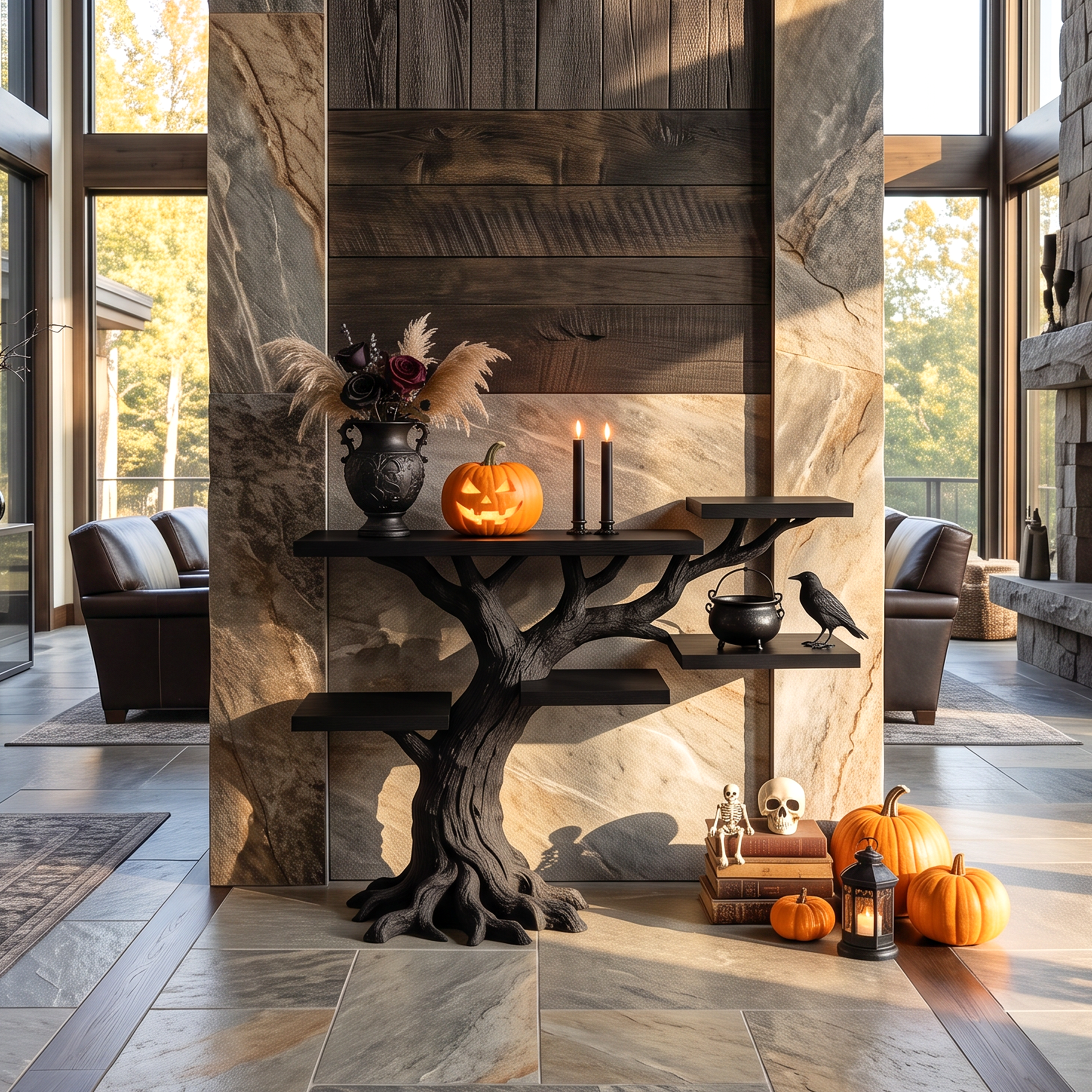 Tavolino d'appoggio Minimalista a Forma di Albero Contorto per un'Atmosfera Halloween da Strega SILDTTNCS154