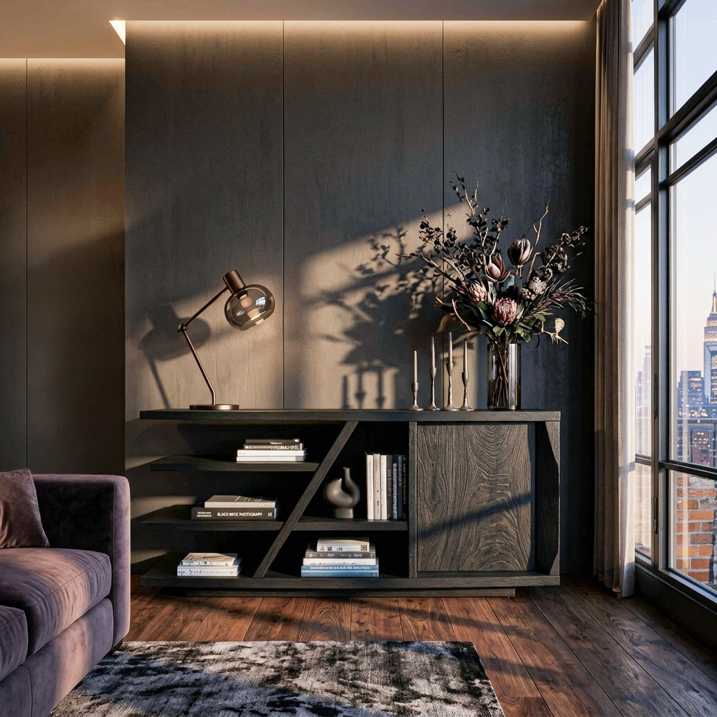 Credenza moderna con ripiani e armadietto per soggiorno SITHTTSD022
