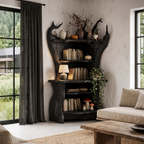 Rustic Corner Bookcase With Live Edge Shelves For Reading Nook SINLHABS073