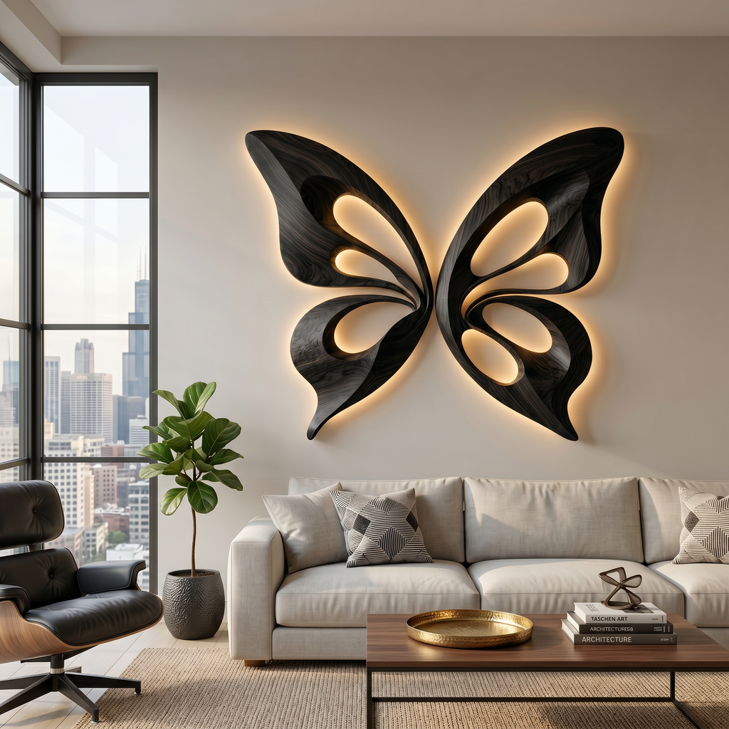 Decorazione da Parete Moderna a Farfalla in Legno Intagliata a Mano per Soggiorno RTTHTTWA153