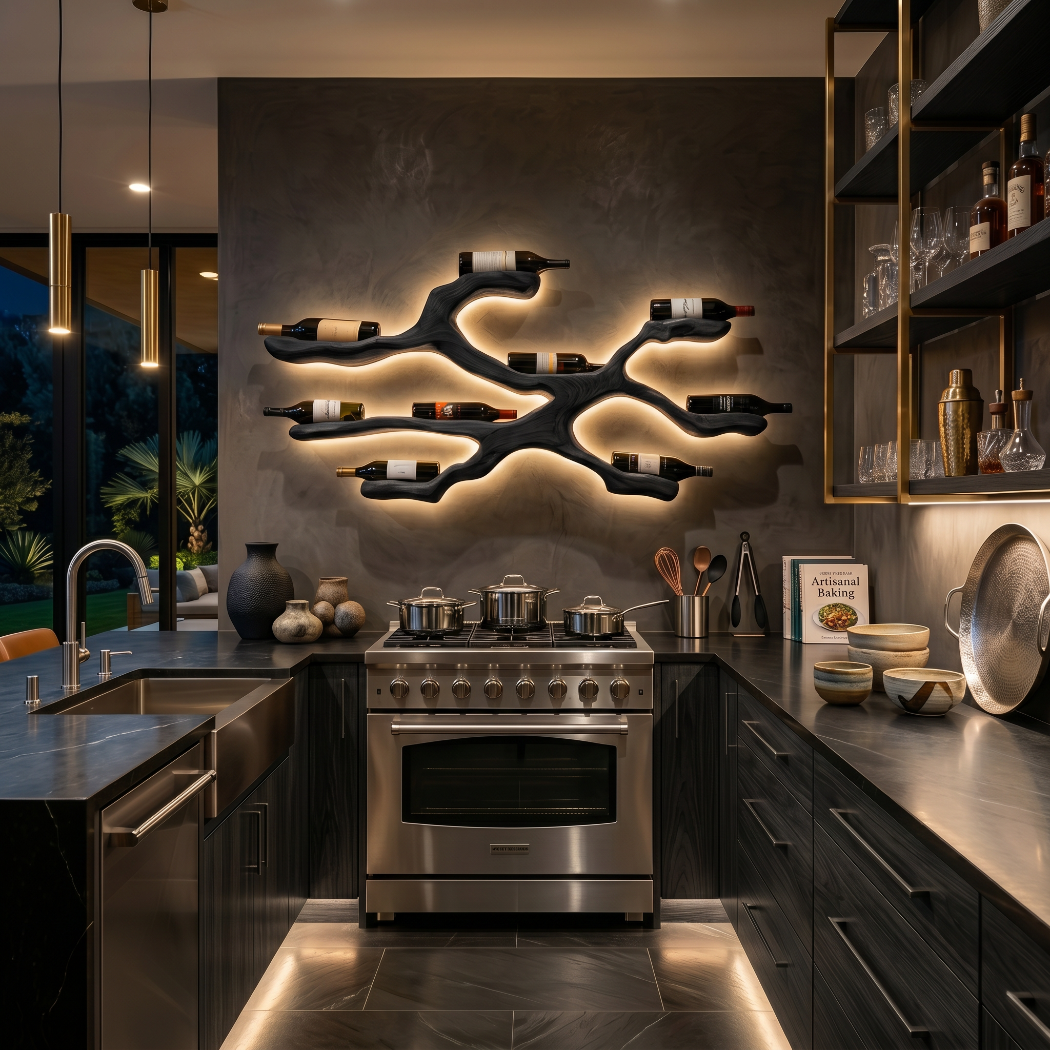Espositore a parete portabottiglie moderno per cucina e sala da pranzo RTTHTTWH012