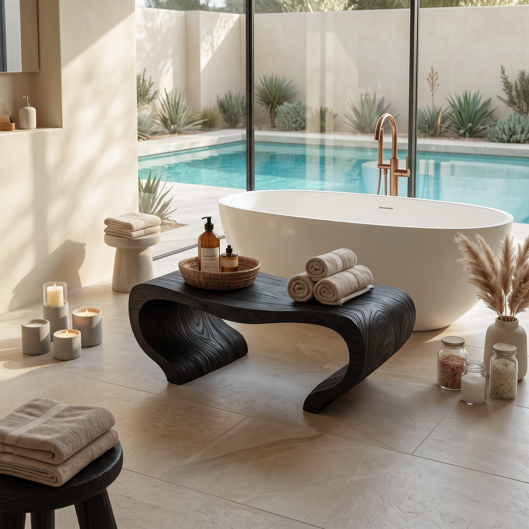 Panca da doccia moderna e organica per decorazioni spa o bagno SITHTTSB007