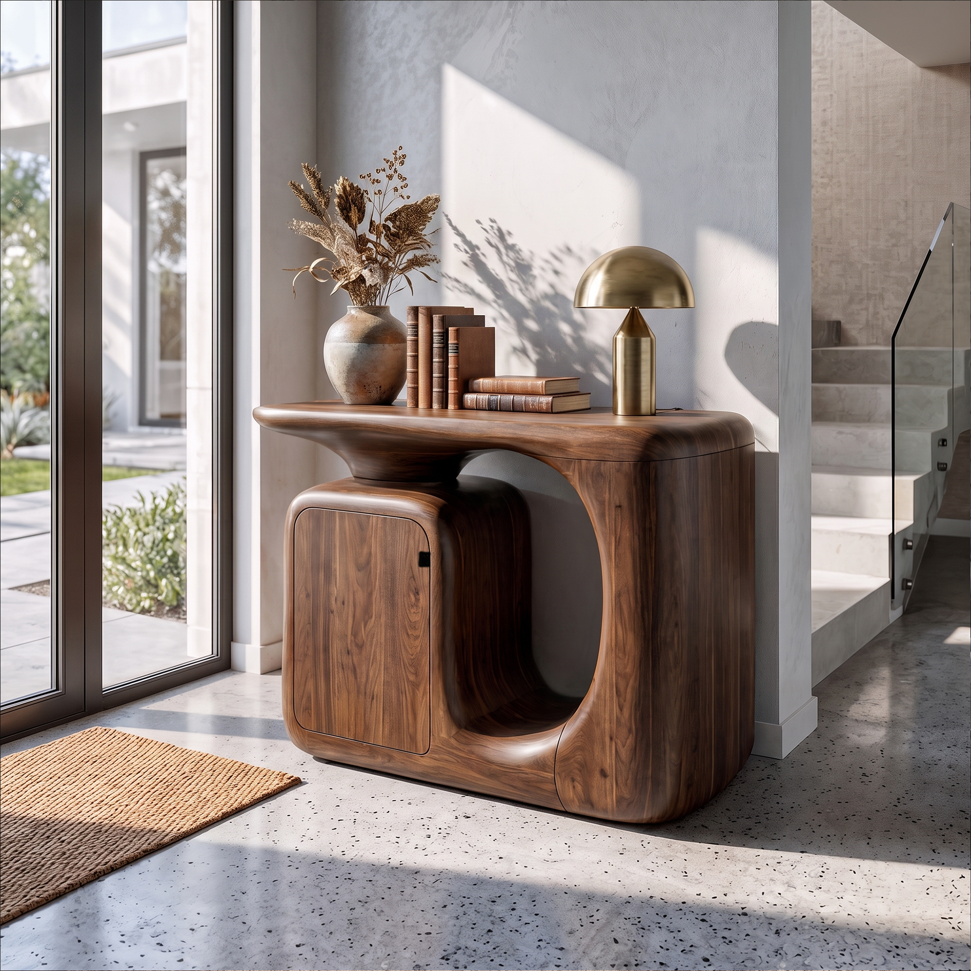 Consolle Moderna Scultorea con Mobile Contenitore Curvo per Ingresso SINLKICS703