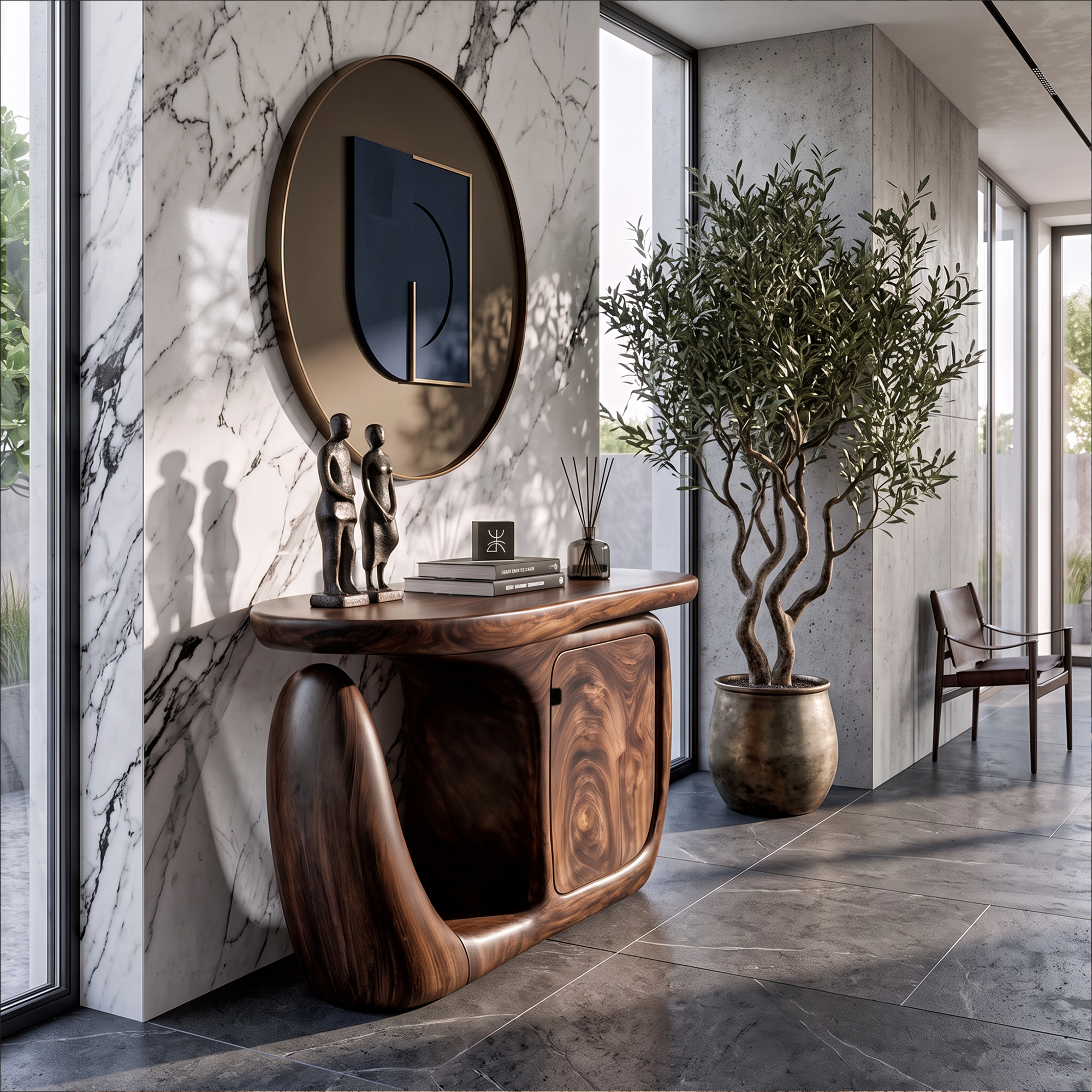 Consolle Moderna con Base Scultorea e Contenitore per Ingresso SINLKICS704