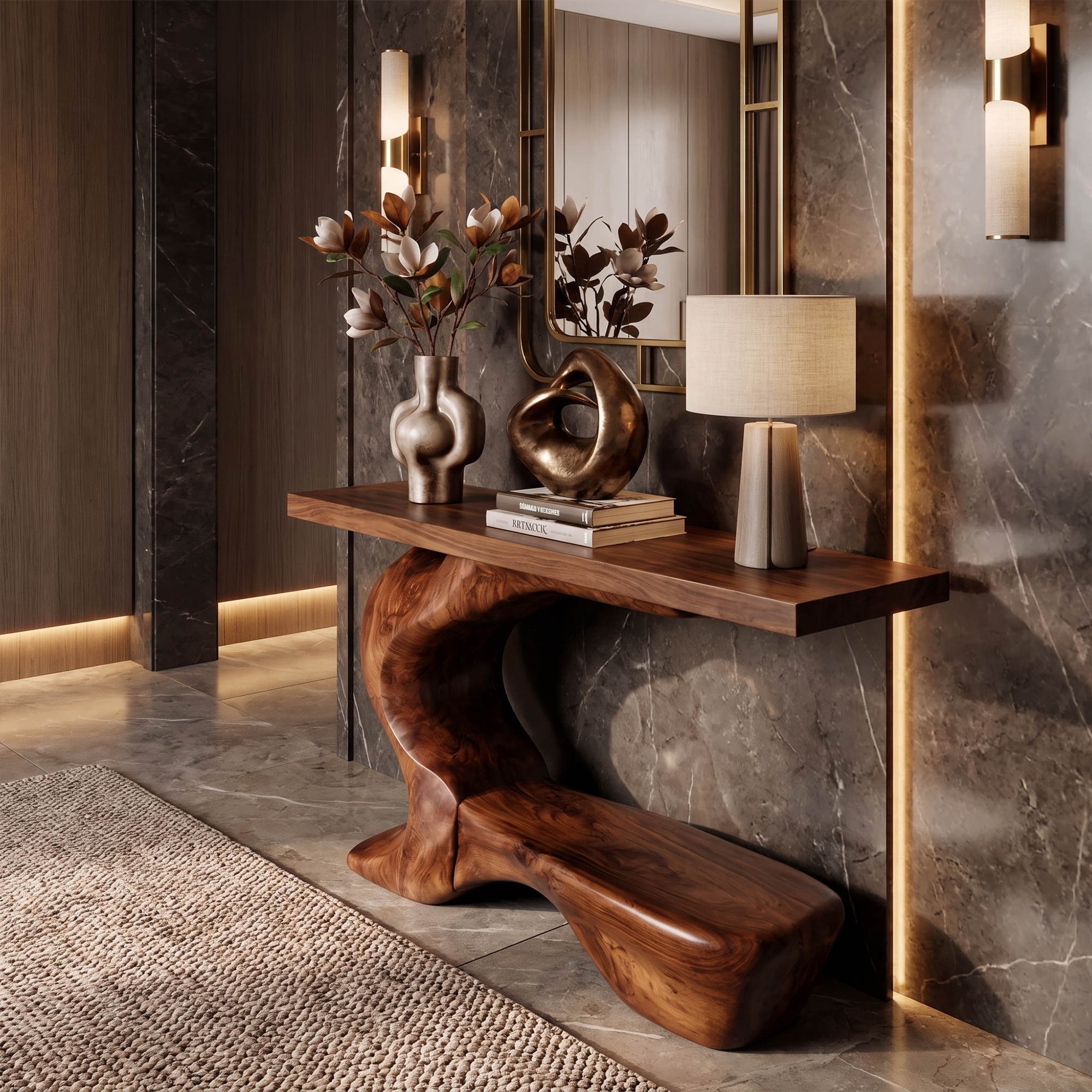 Consolle scultorea rustica con base curva per ingresso SINLKICS705
