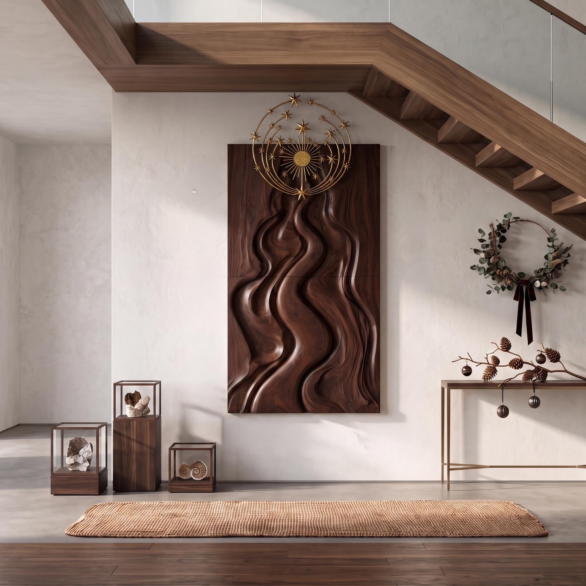 Decorazione murale astratta natalizia naturale con design intagliato fluido per camera da letto SINLSAWA149