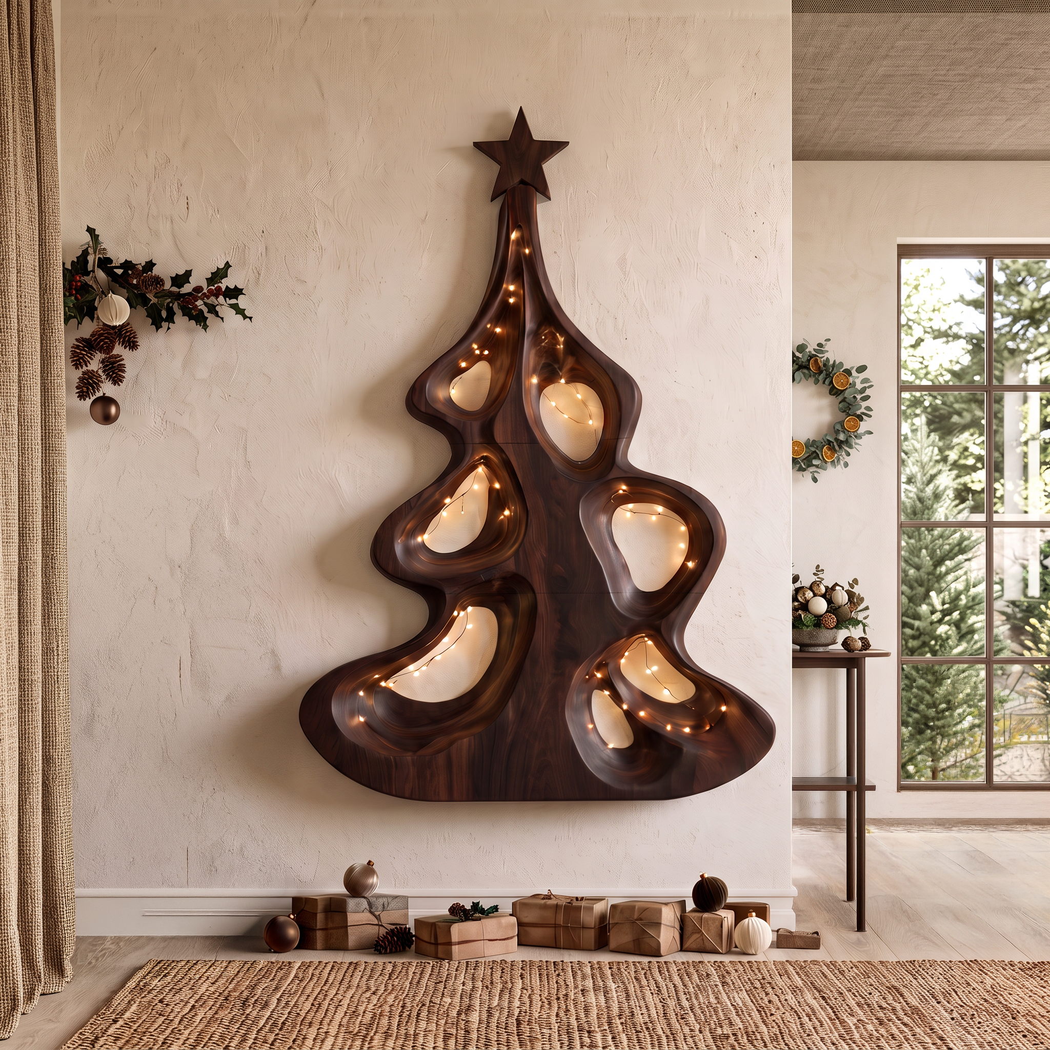 Decorazione moderna da parete natalizia con albero cavo artistico per l'ingresso SINLSAWA151