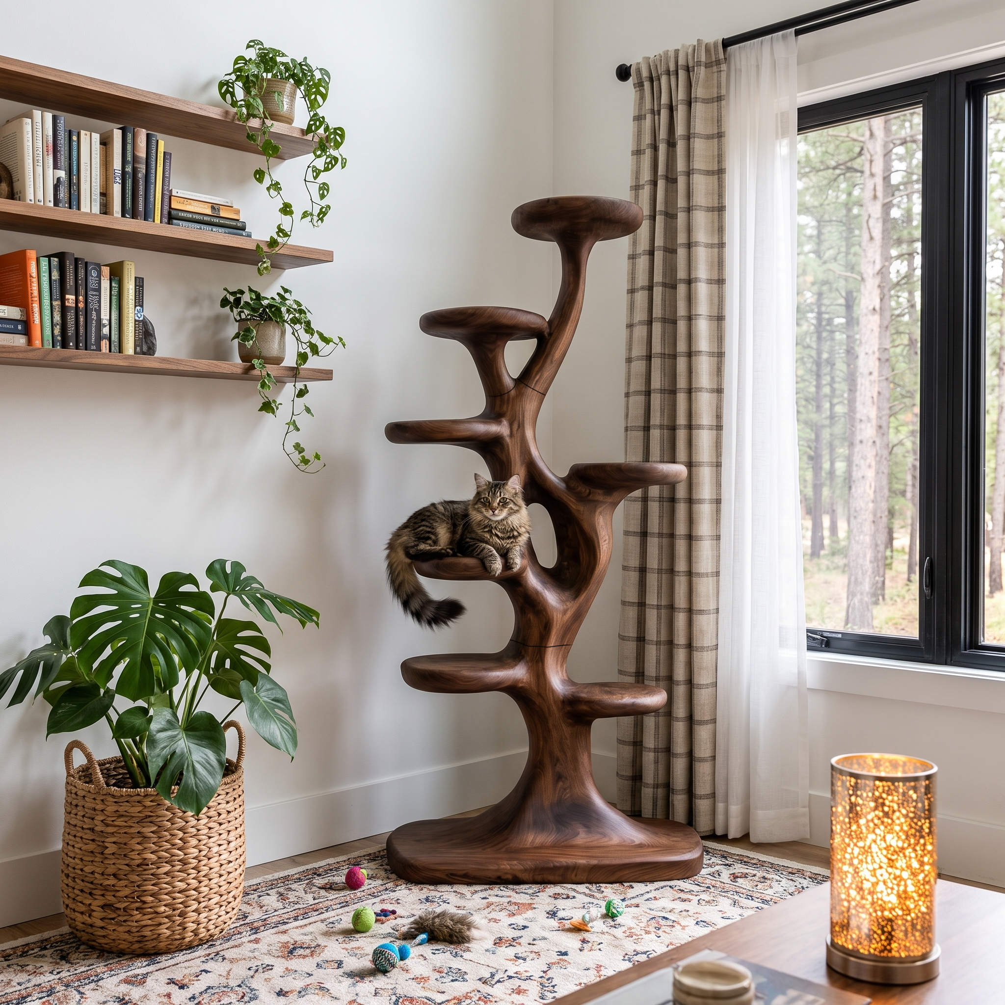 Tiragraffi Moderno a Forma di Albero con Piattaforme a Più Livelli per Gatti da Interno SINLHATT017