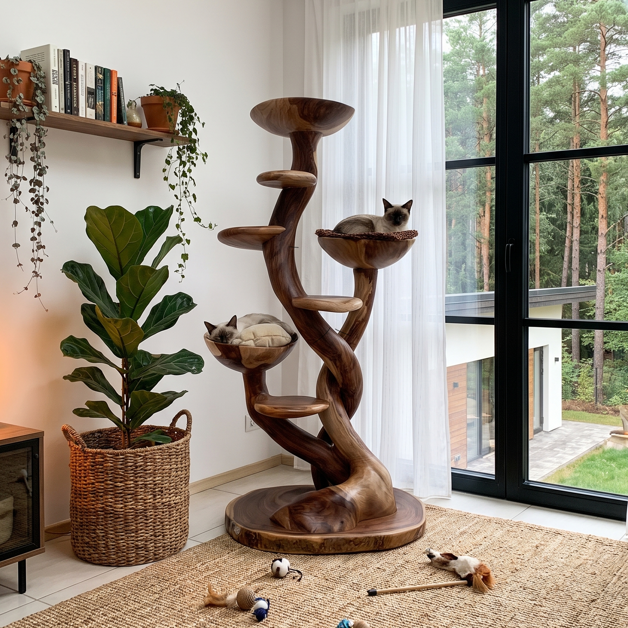 Albero Tira Graffi Scultoreo Organico Con Piattaforme Multi Livello Per Gatti Da Interno SINLHATT018