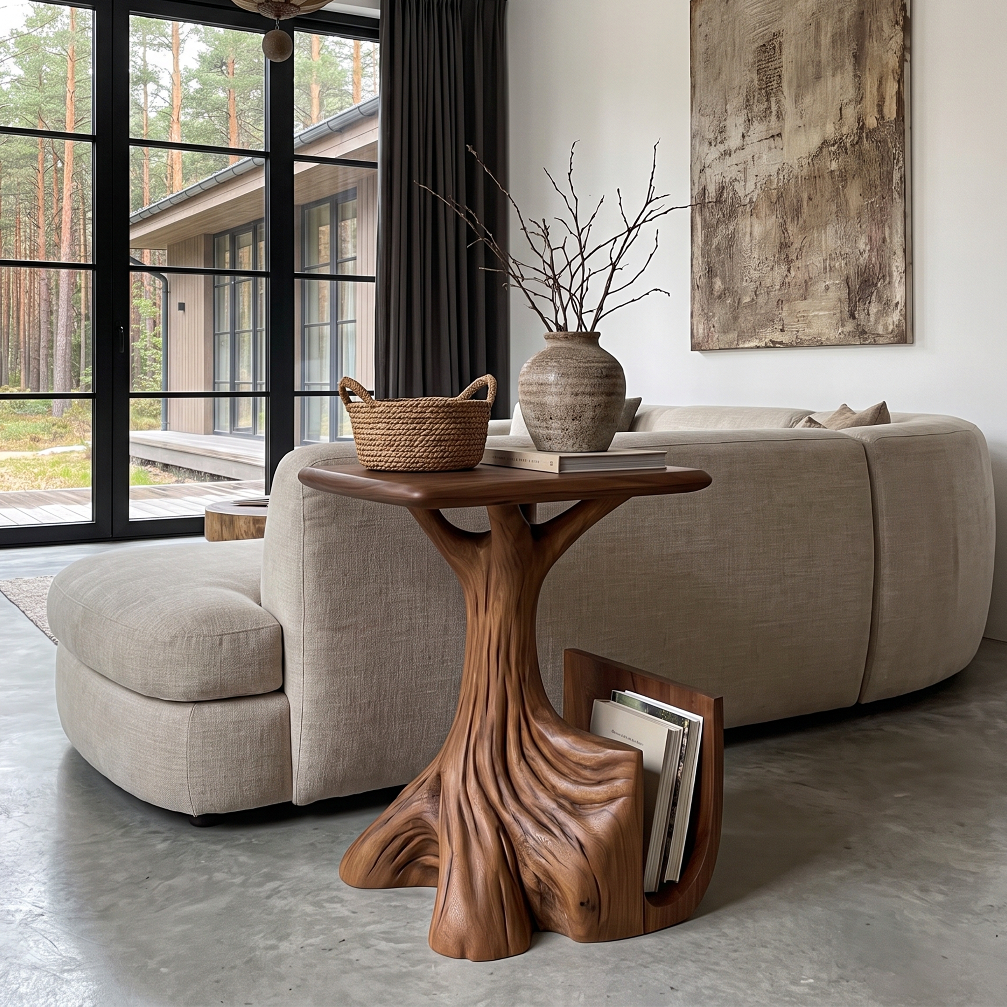 Tavolino scultoreo contemporaneo con base a forma di albero per soggiorno SINLHASTA301