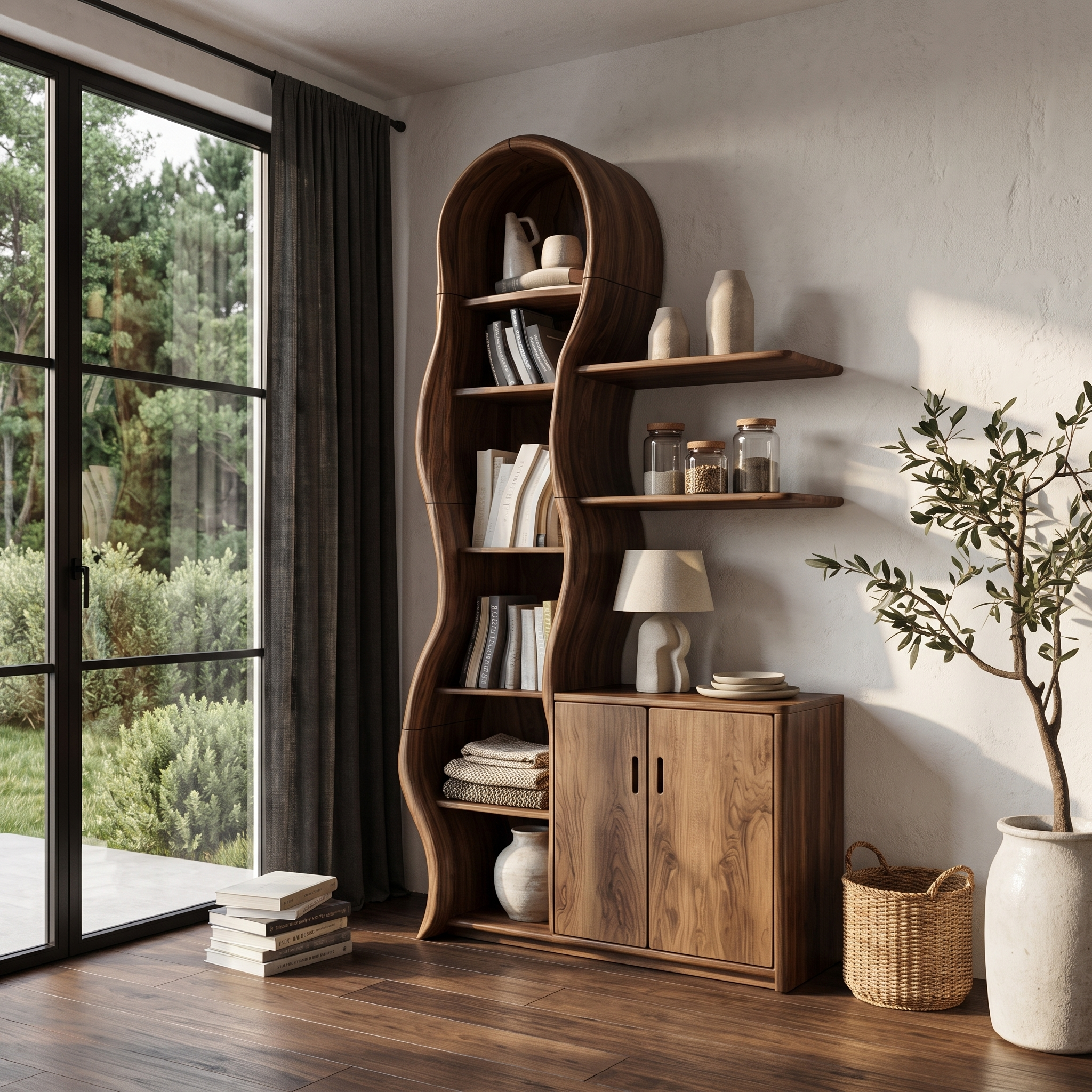 Vetrina Moderna in Legno con Cornice Scultorea a Rami per Soggiorno SINLHASD540
