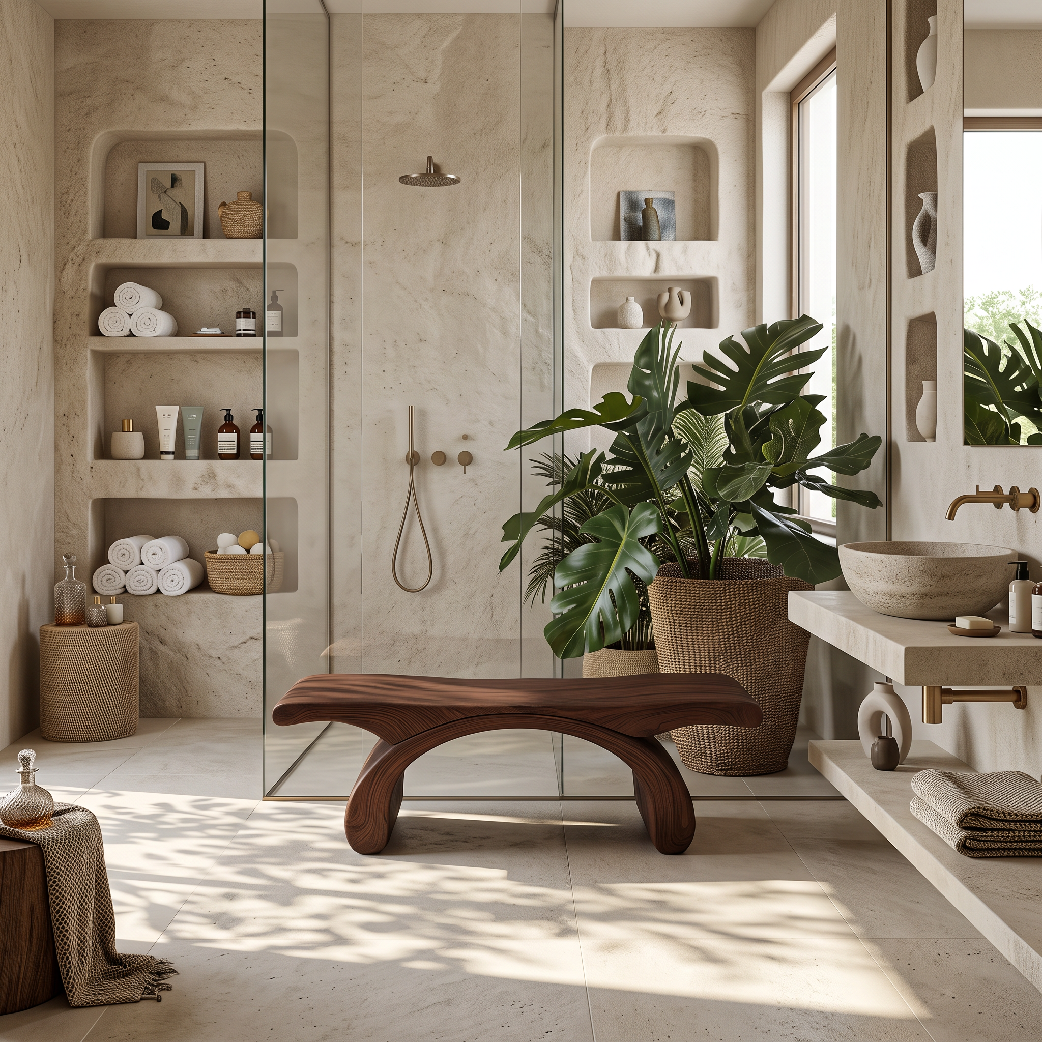 Panca doccia moderna e organica per bagno o arredamento spa SITHTTSB013