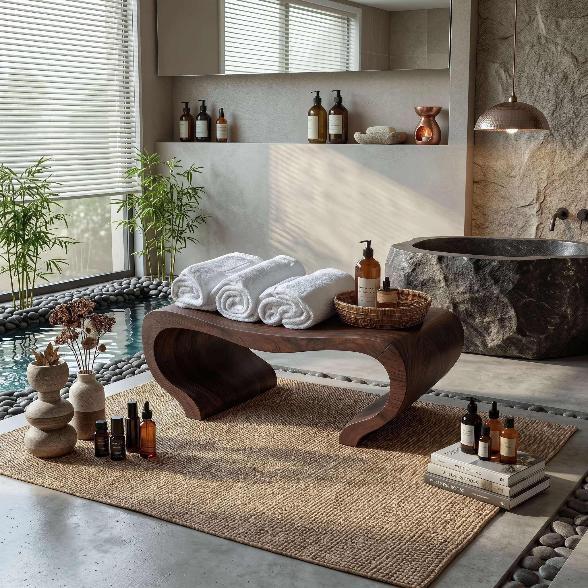 Panca da doccia moderna e organica per decorazioni spa o bagno SITHTTSB007