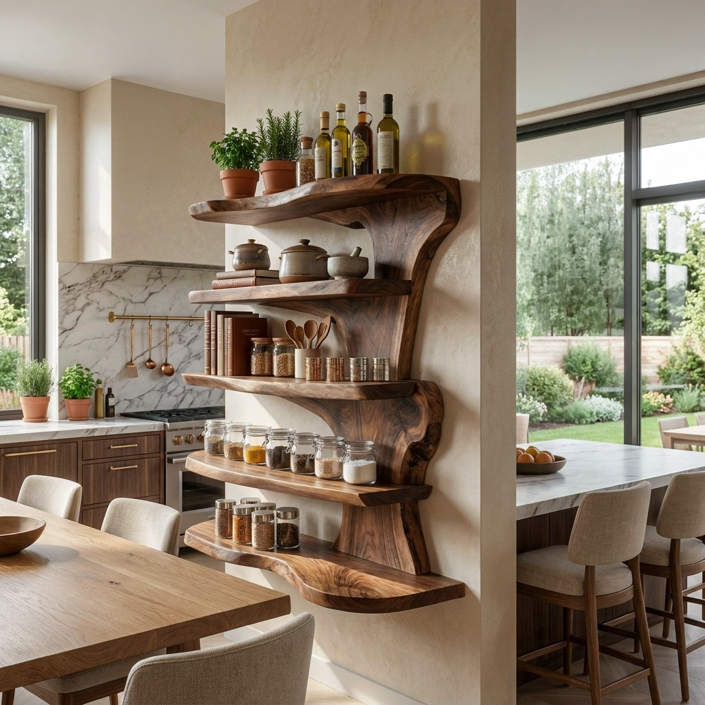 Mensola galleggiante rustica con bordo vivo per cucina SITHTTWMS004
