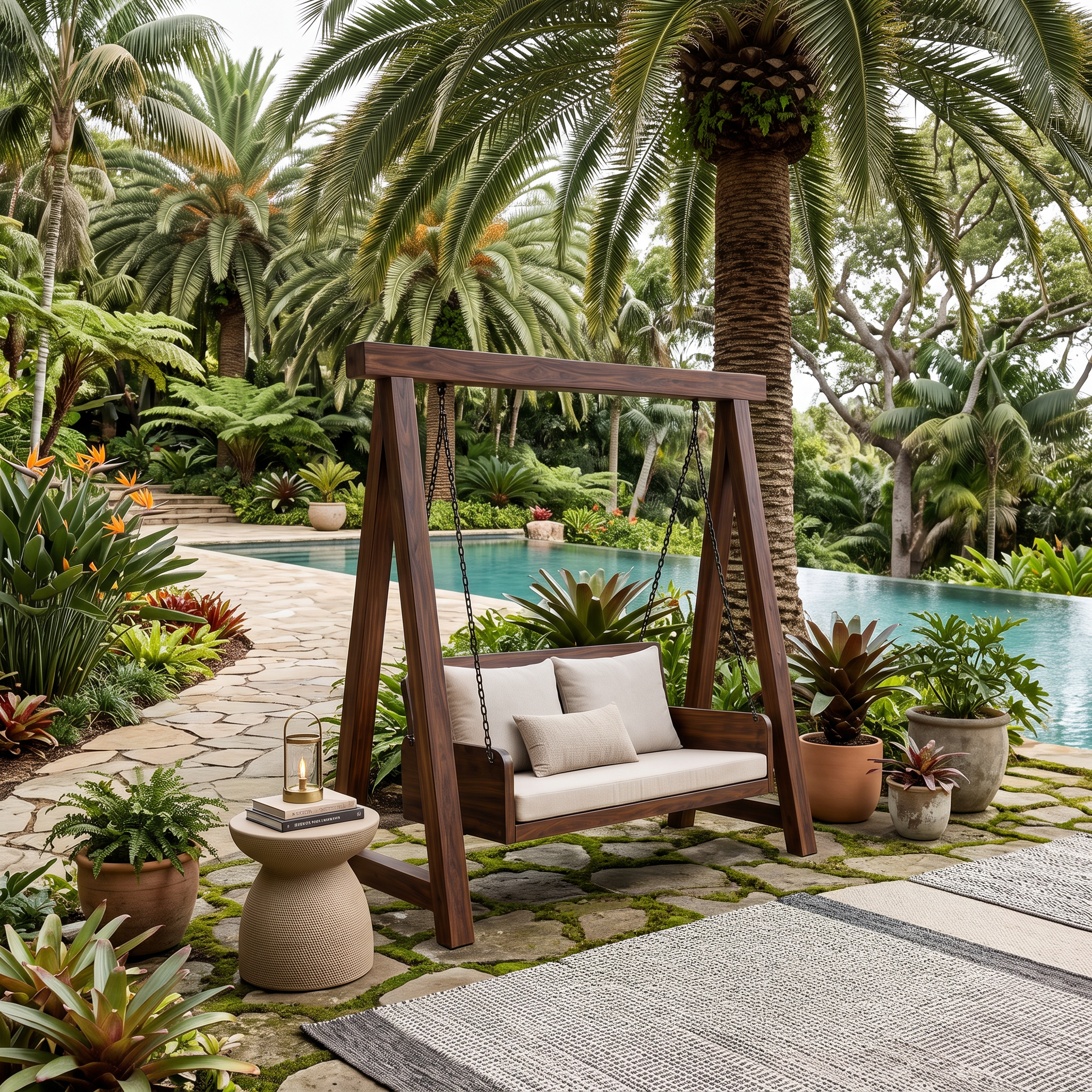 Dondolo da Giardino in Legno Naturale con Schienale RTTHTTSG002