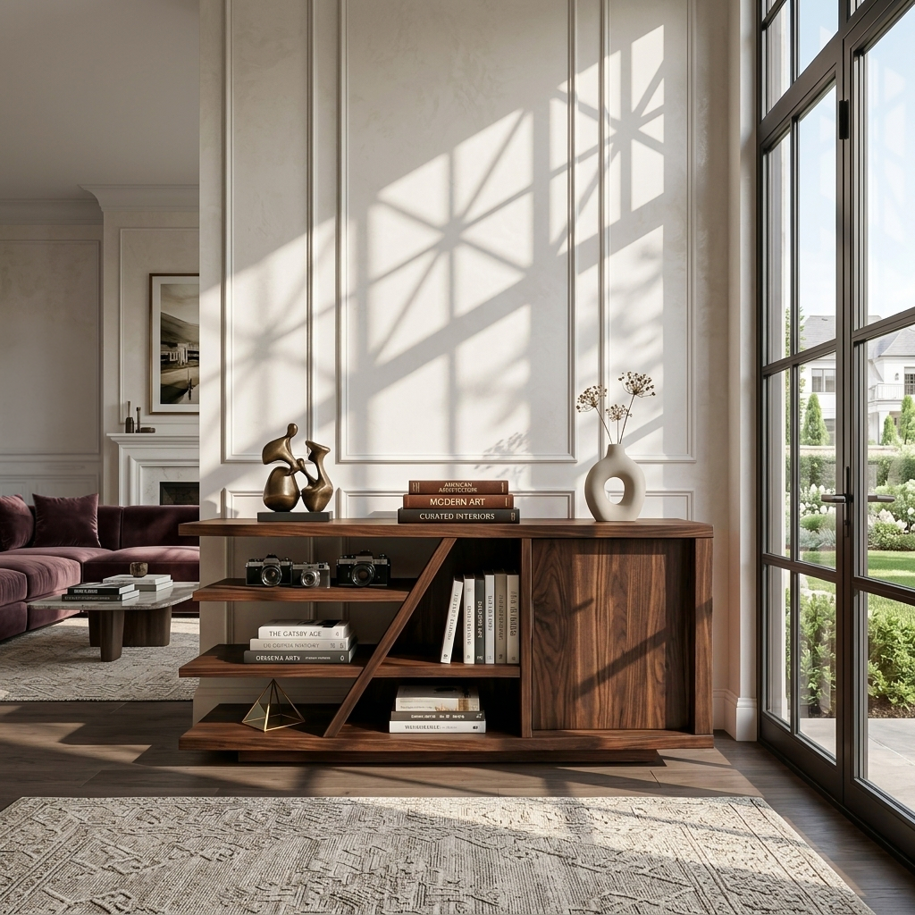 Credenza moderna con ripiani e armadietto per soggiorno SITHTTSD022