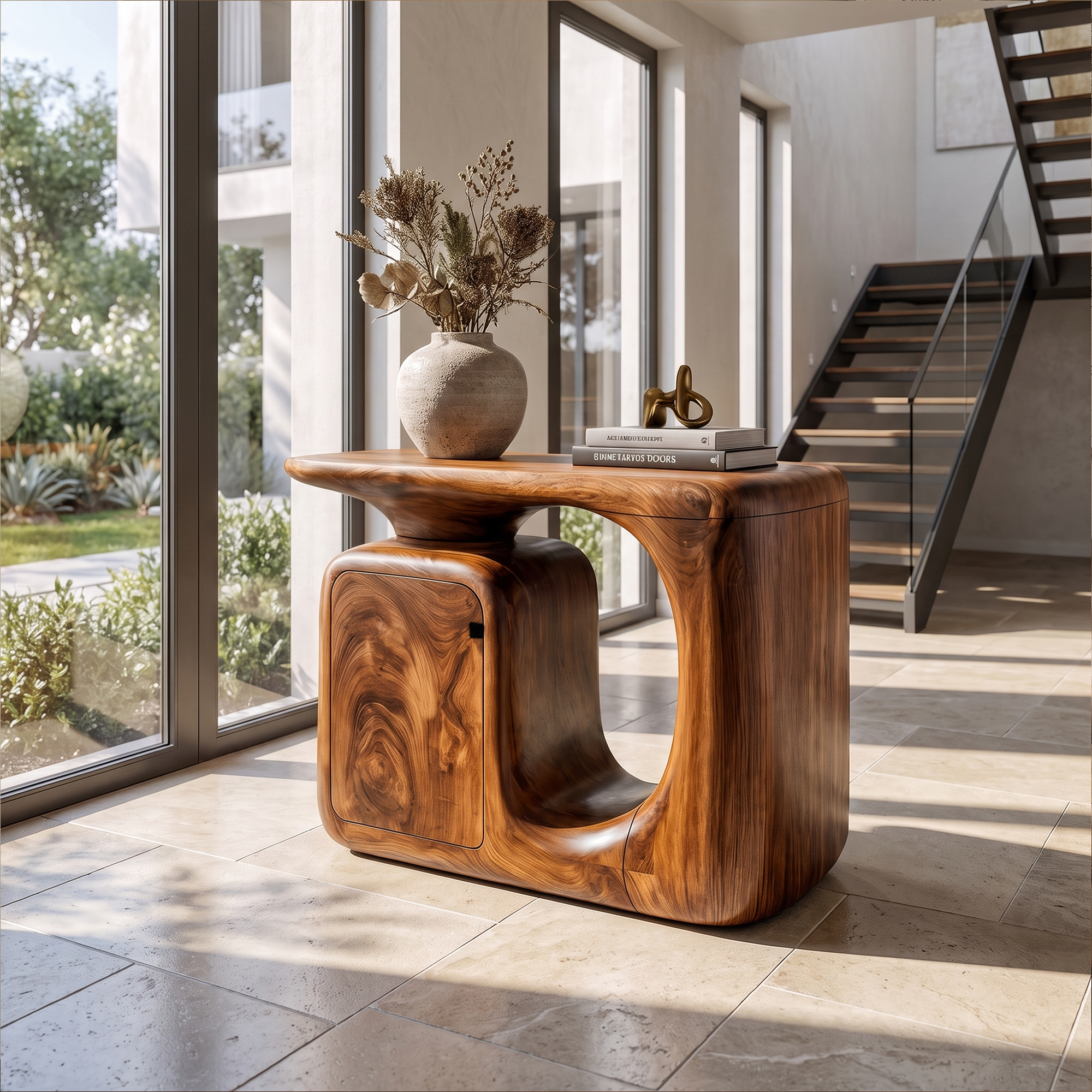 Consolle Moderna Scultorea con Mobile Contenitore Curvo per Ingresso SINLKICS703