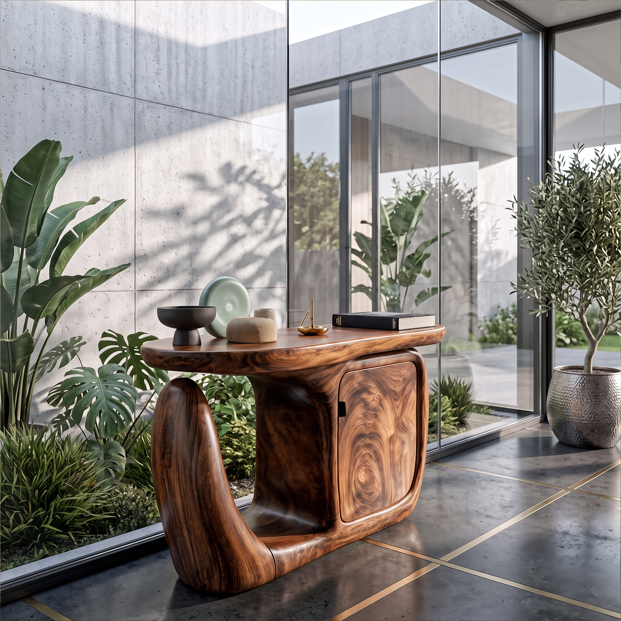 Consolle Moderna con Base Scultorea e Contenitore per Ingresso SINLKICS704